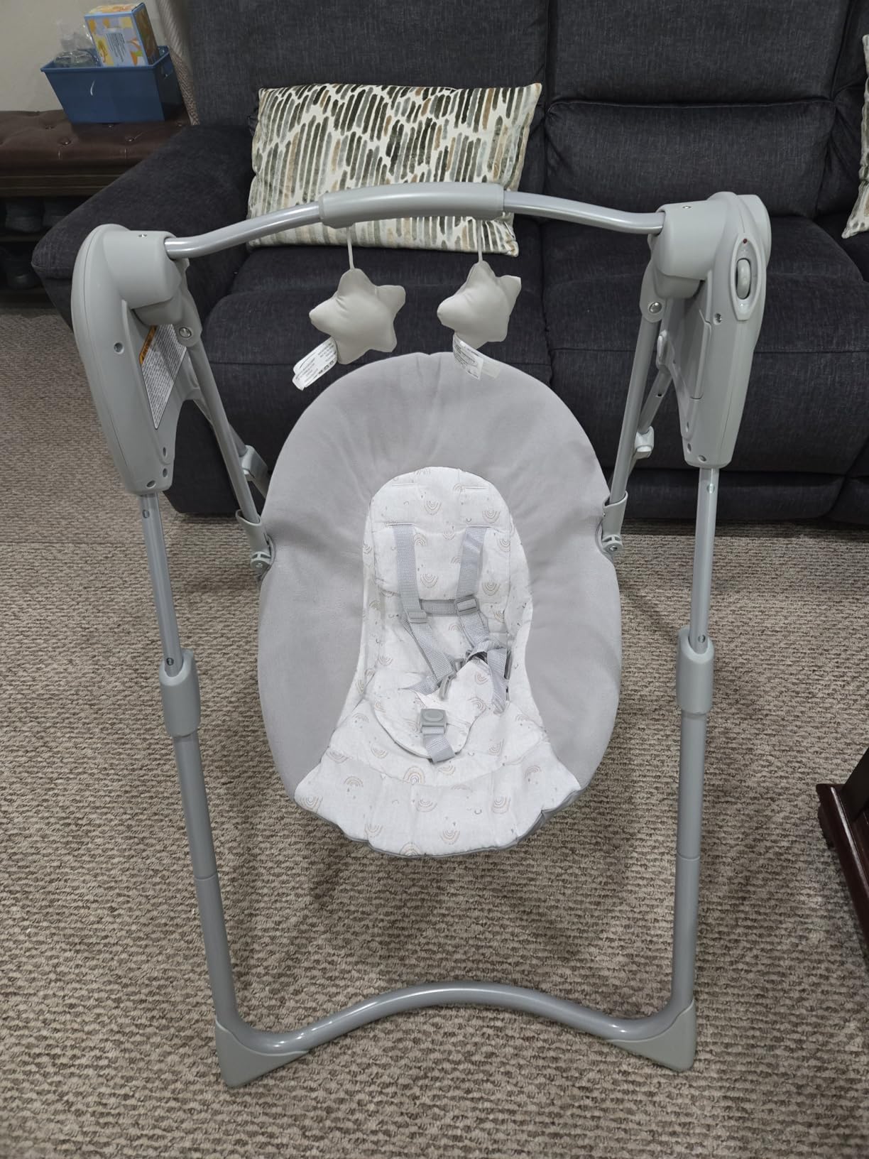 Graco Slim Spaces Compact Baby Swing, Space Saving Portable Baby Swing with Height Adjustable Legs & Soft Toys, Reign customer photo 2