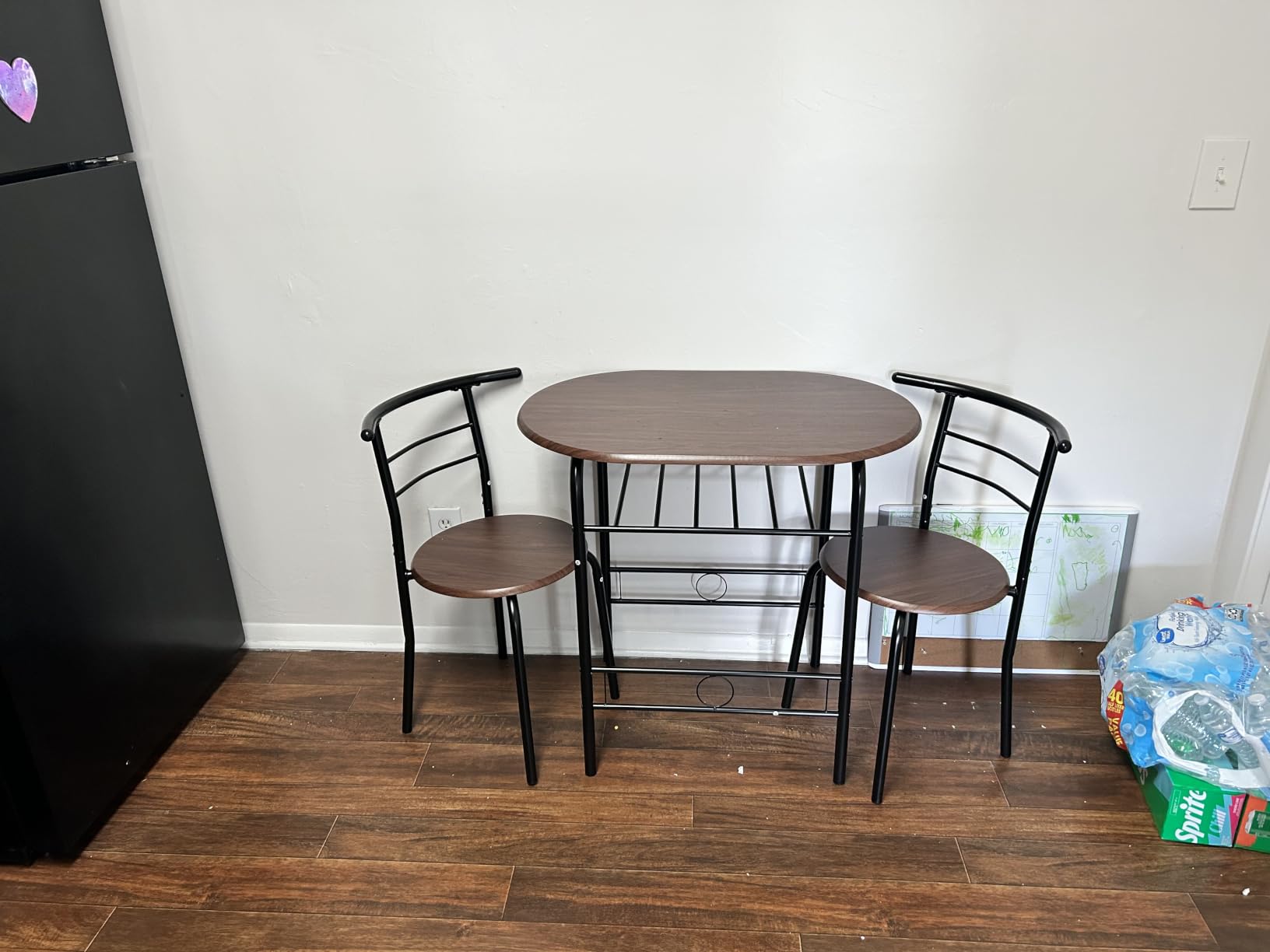 VINGLI 3 Piece Dining Set, Small Kitchen Table Set for 2, Breakfast Table Set, Kitchen Wooden Table and 2 Chairs for Small Space/Dining Room/Apartment, Metal Frame, Wine Rack, Black customer photo 1
