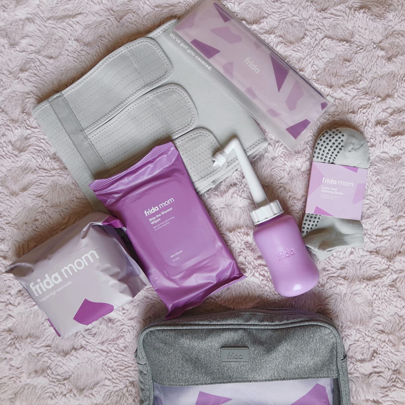 Frida Mom C-Section Recovery Must Have Kit for Labor, Delivery, & Postpartum, Socks, Peri Bottle, Disposable Underwear, Abdominal Support Binder, Shower Wipes, Silicone Scar Patches, & Toiletry Bag customer photo 2