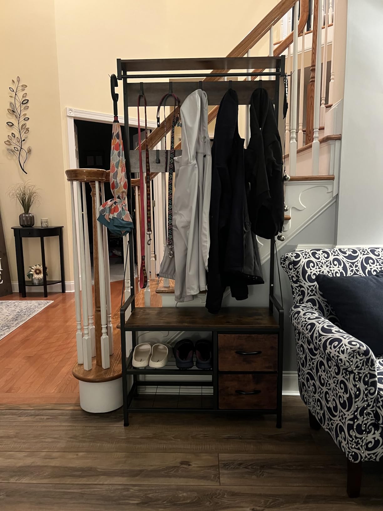 Lulive Hall Tree with Bench and Shoe Storage, 31.5 inch Coat Rack Freestanding | Rustic Brown, 5 in 1 Intelligent Design, 17 Hooks, 2 Drawers, Handy Clothes Rail customer photo 1