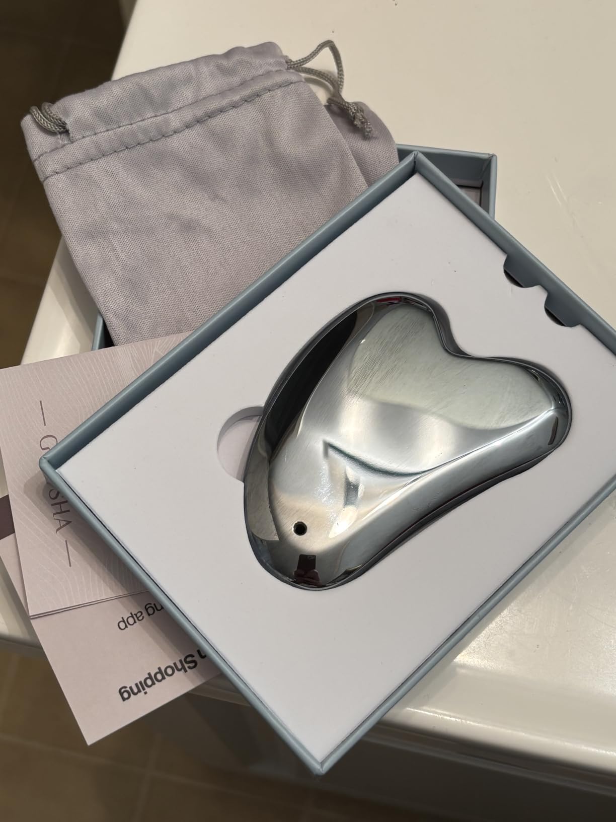 Rena Chris Gua Sha Facial Tools, Stainless Steel Guasha Tool for Acupuncture, Manual Massage Tool for Jawline Sculpting and Puffiness Reducing, Gua Sha Facial Massage Tool, Skin-Care Gift (Silver) customer photo 1