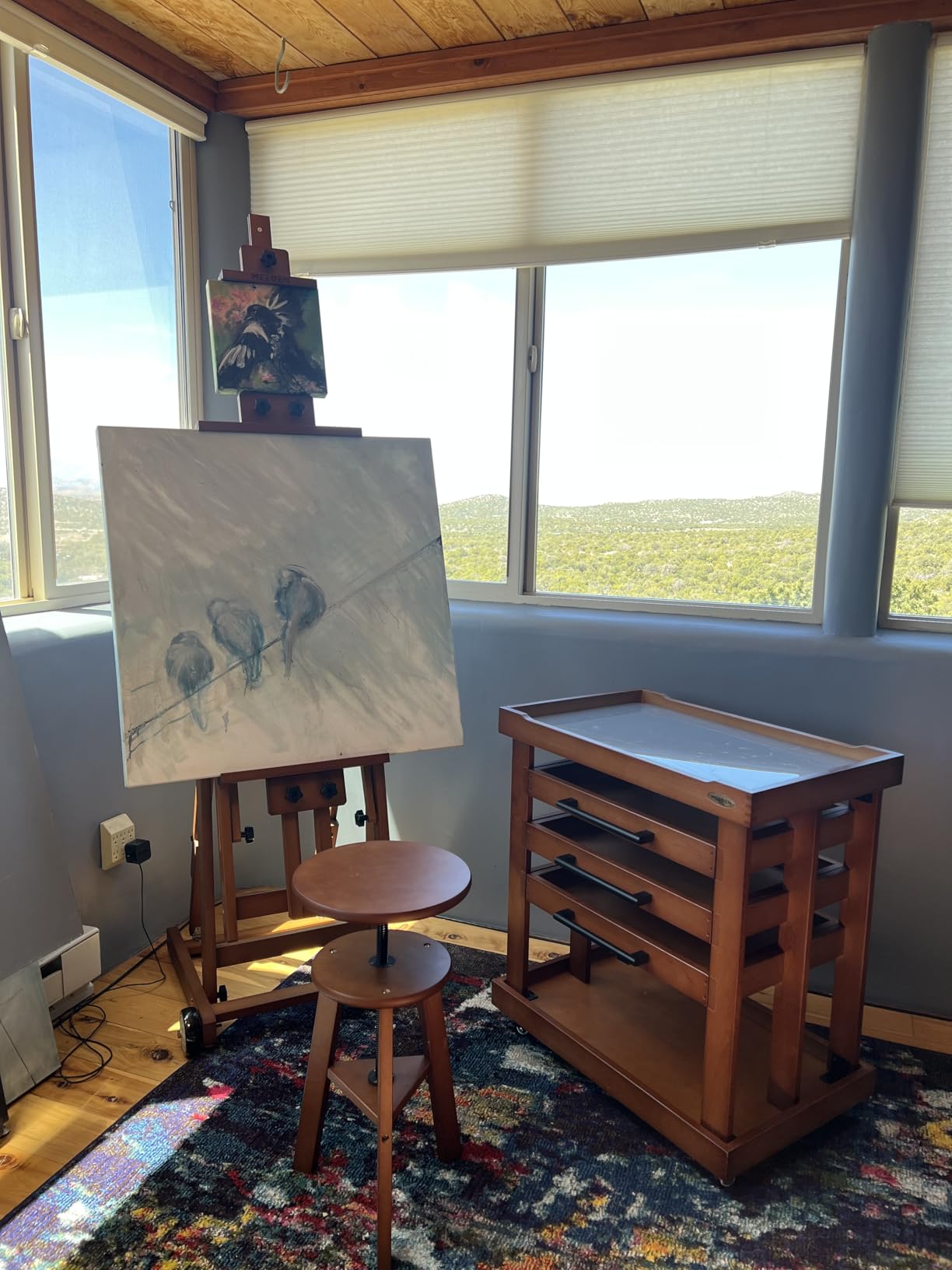 MEEDEN Studio H-Frame Easel -Adjustable Beech Wood Studio Art Easel, Painting Floor Easel Stand, Movable and Tilting Flat Available, Holds Canvas Art up to 77