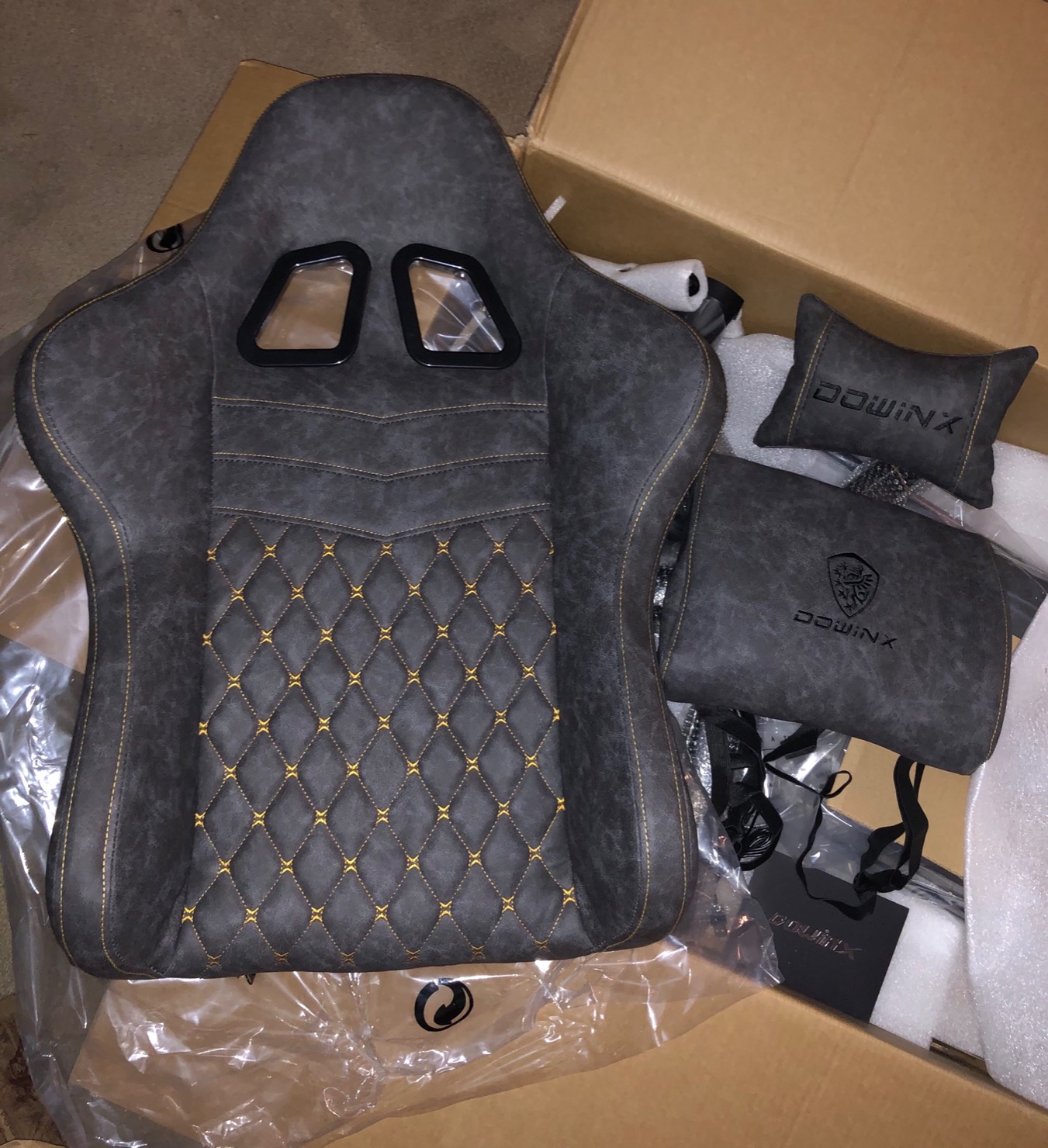 Dowinx Gaming Chair Fabric with Pocket Spring Cushion, Massage Game Chair Cloth with Headrest, Ergonomic Computer Chair with Footrest 290LBS, Black and Grey customer photo 1