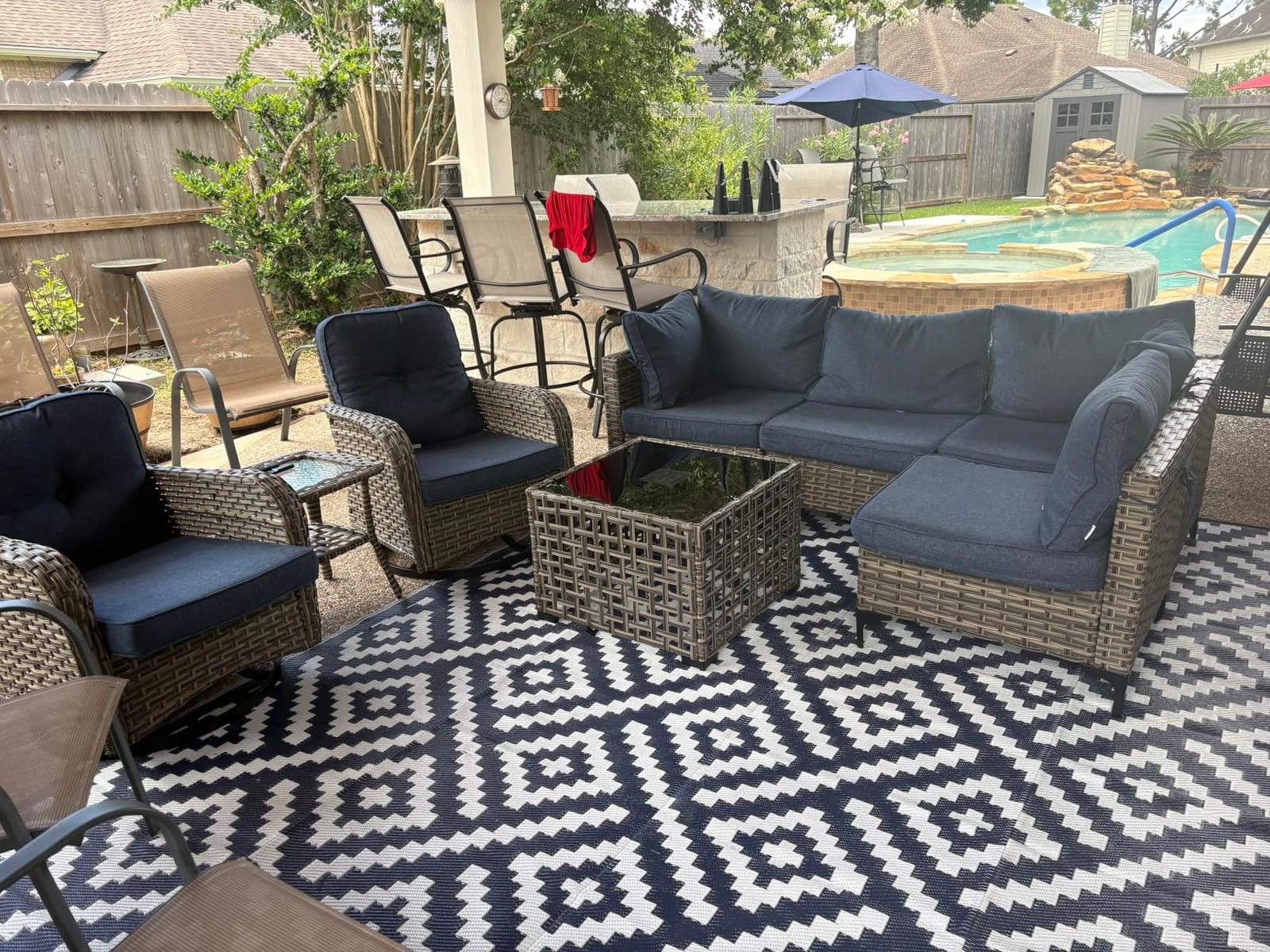 GENIMO Outdoor Rug, Waterproof Plastic Rugs for Patio, 5'x8' Black Grey | Reversible Foldable Mat for Deck, Porch, Balcony, Camping, RV customer photo 1