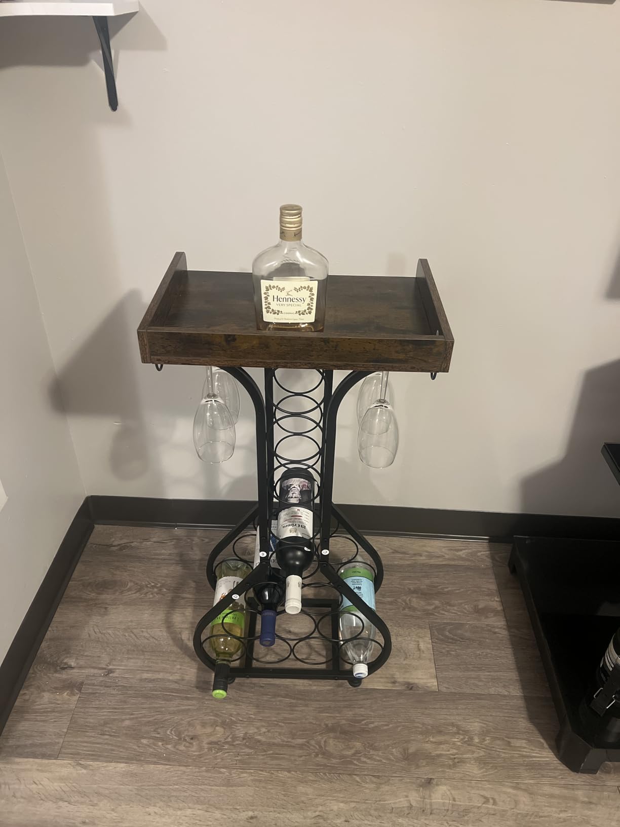 X-cosrack Wine Rack Freestanding Floor, Mini Bar Table Wine Holder Stand Liquor Cabinet with Glass Holder Wood Tabletop 14 Bottles customer photo 1