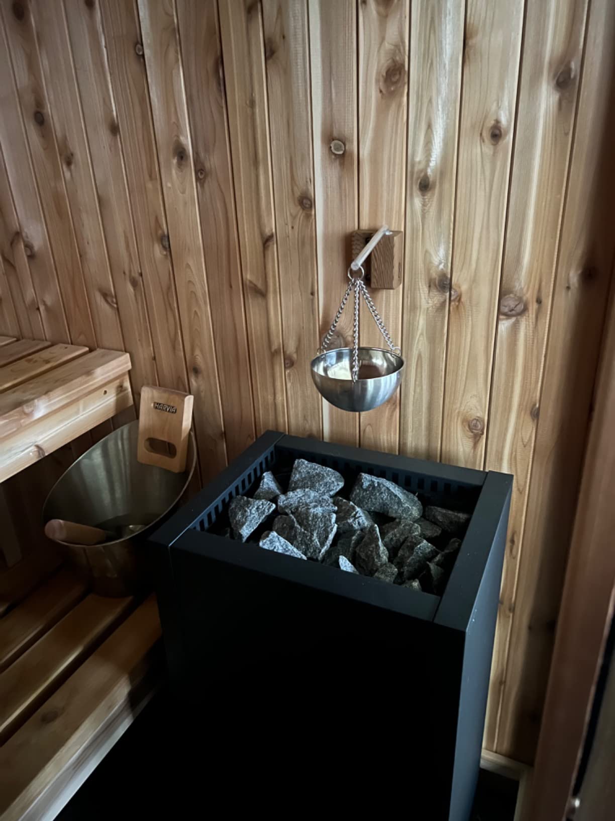 HSE Cedar Sauna Aromatherapy Bowl Oil Cup Holder with Swinging Arm and Screw Covers (Red Cedar) customer photo 2