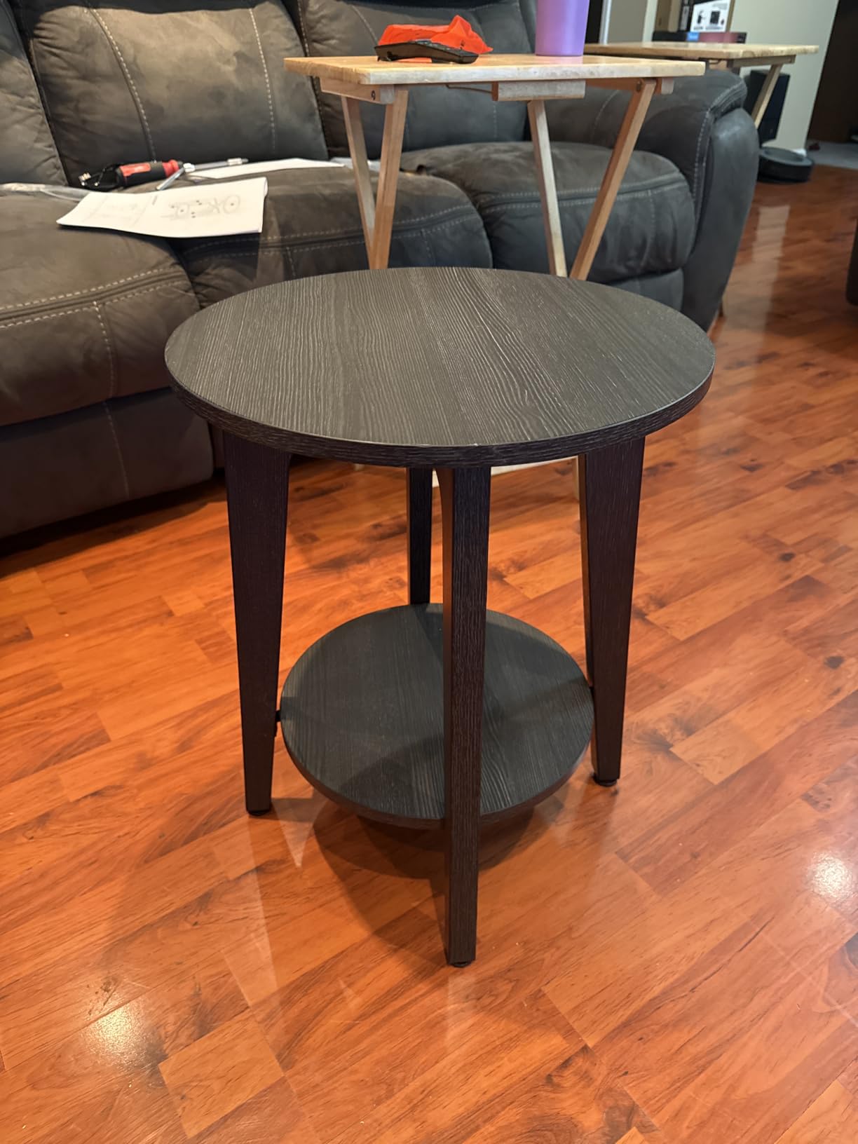 VASAGLE Round Side Table with Lower Shelf, End Table for Small Spaces | Nightstand with Tapered Legs, Curved Transitions, for Living Room, Bedroom, Honey Brown, MAEZO Collection ULET283T41 customer photo 1