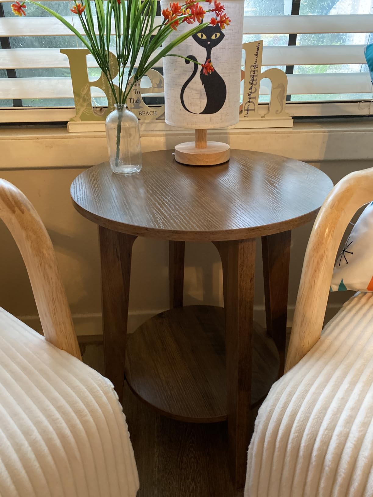 VASAGLE Round Side Table with Lower Shelf, End Table for Small Spaces | Nightstand with Tapered Legs, Curved Transitions, for Living Room, Bedroom, Honey Brown, MAEZO Collection ULET283T41 customer photo 2