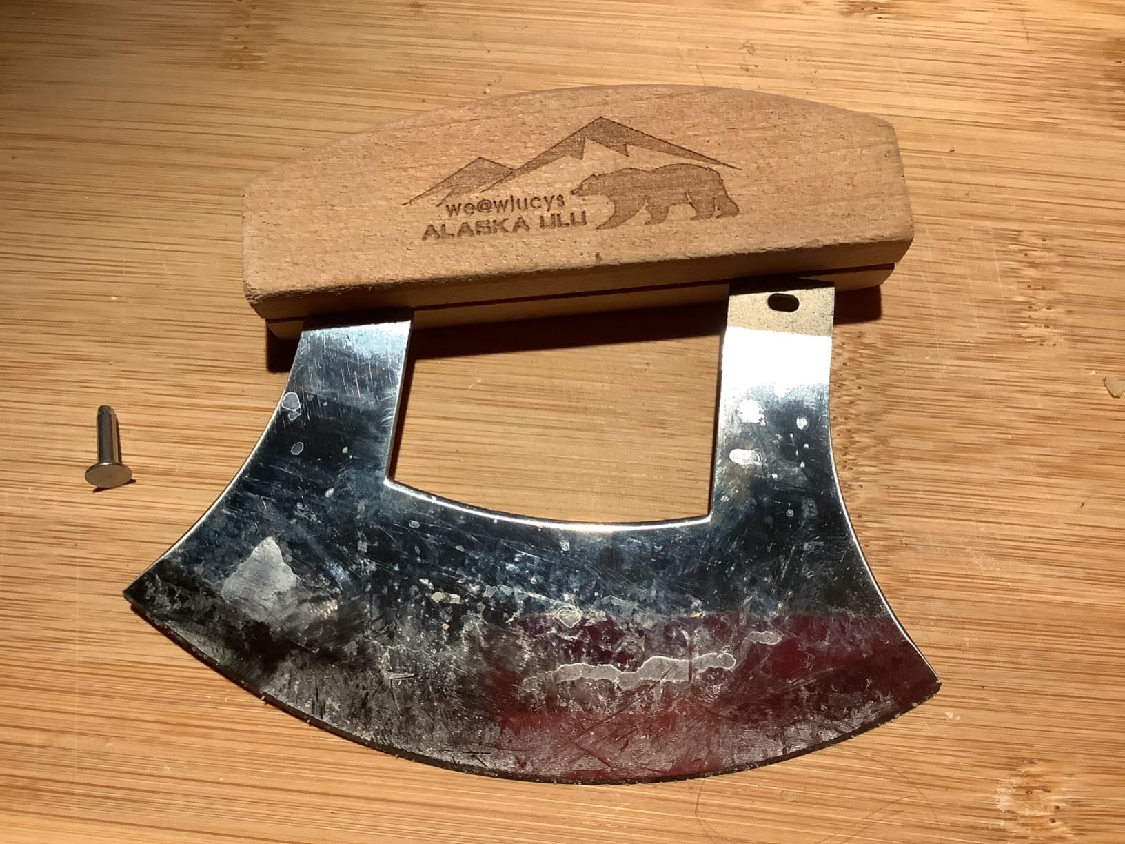 5inch Alaskan Mezzaluna Ulu Knife, Salad Veggies Rocker Chopper Slicer Cutter Hashing Chopping Mincing Cleaver with Wooden Stand Arthritic Tool customer photo 1