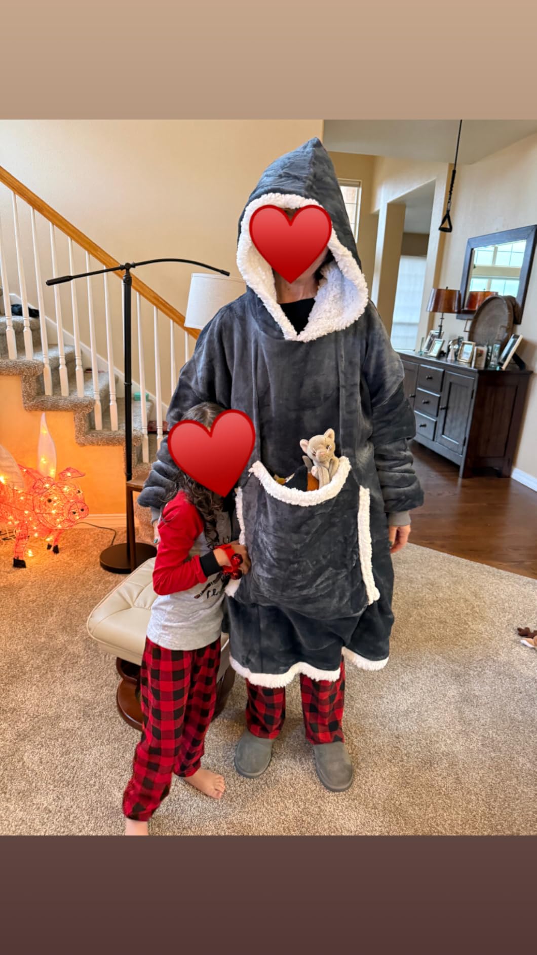 JOYWOO Wearable Blanket Hoodie, Birthday Gifts for Women Men Mom, Oversized Hooded Blanket for Adult, Cozy Fuzzy Sherpa Sweatshirt Blanket with Giant Pocket, Grey customer photo 2
