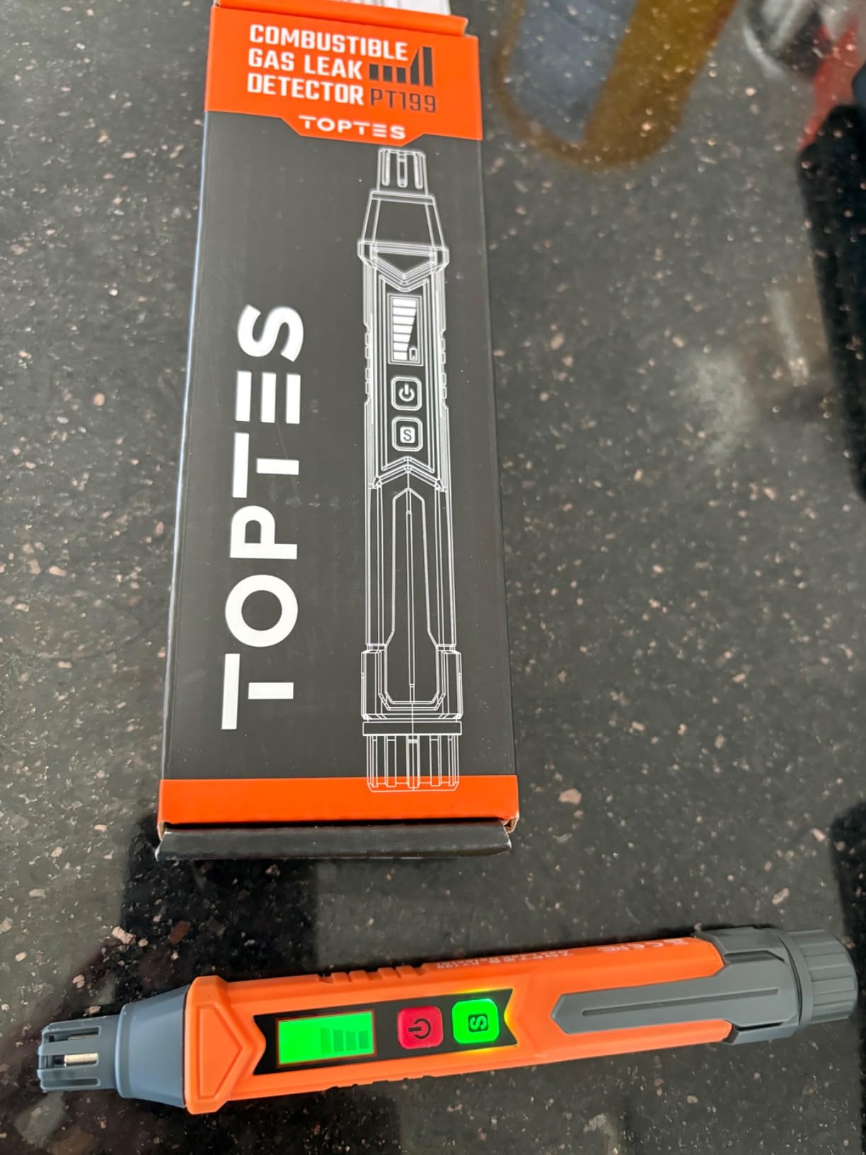 PT199 Natural Gas Leak Detector with Audible & Visual Alarm, Portable Gas Sniffer to Locate Combustible Sources Like Methane, Propane for Home (Includes Battery x2) - Orange customer photo 2