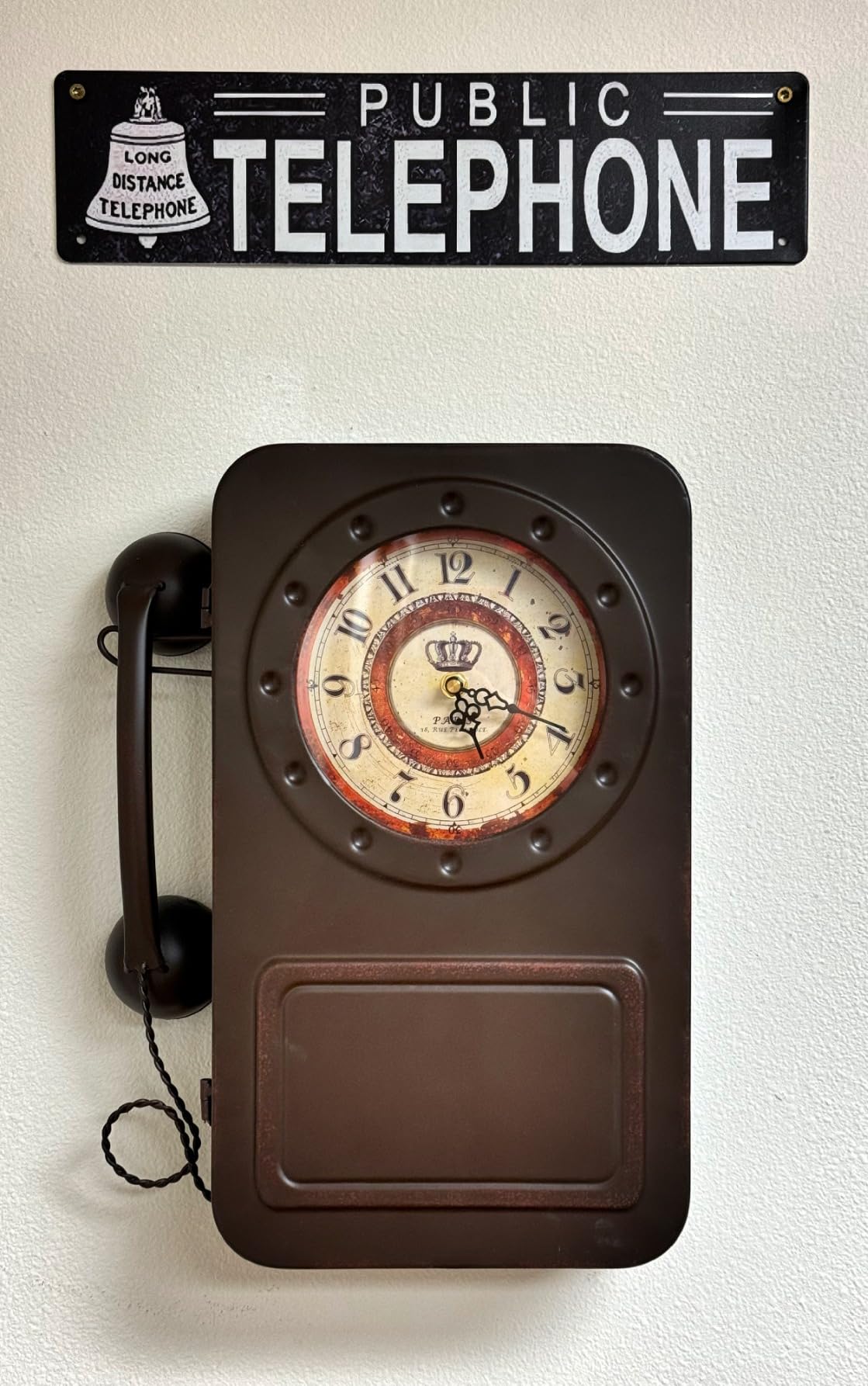 Abdurey Retro Old Telephone Wall Clock with Hidden Safe | Battery Operated Quartz Metal Wall Clocks, Large Vintage Decor Clocks, for Farmhouse, Living Room (16 H x 12 W x 4 D) customer photo 2