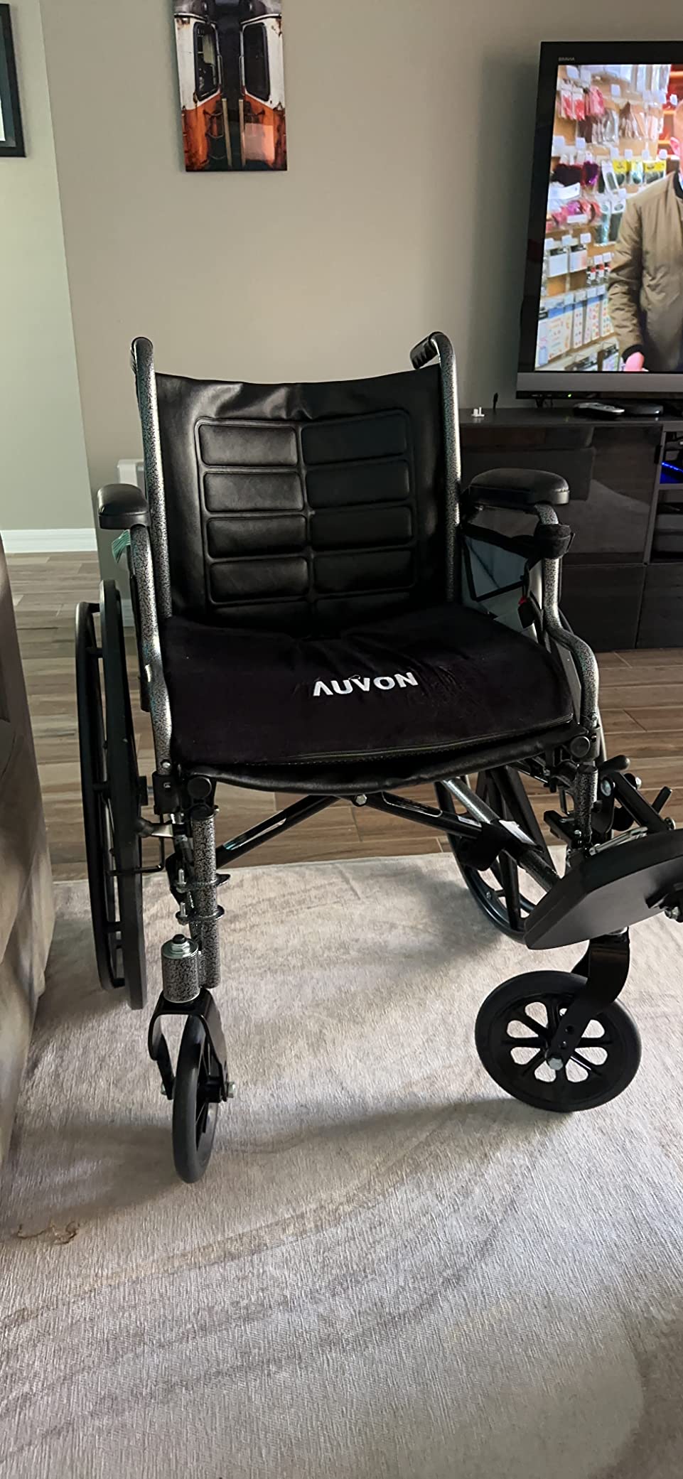 AUVON Wheelchair Seat Cushion, Thigh Slope Design for Long Sitting Comfort | Ergonomic Memory Foam Chair Cushion, U-Cutout for Sciatica & Back Relief, Waterproof Cover, Anti-Sore & Ulcer, Buckle Strap customer photo 1