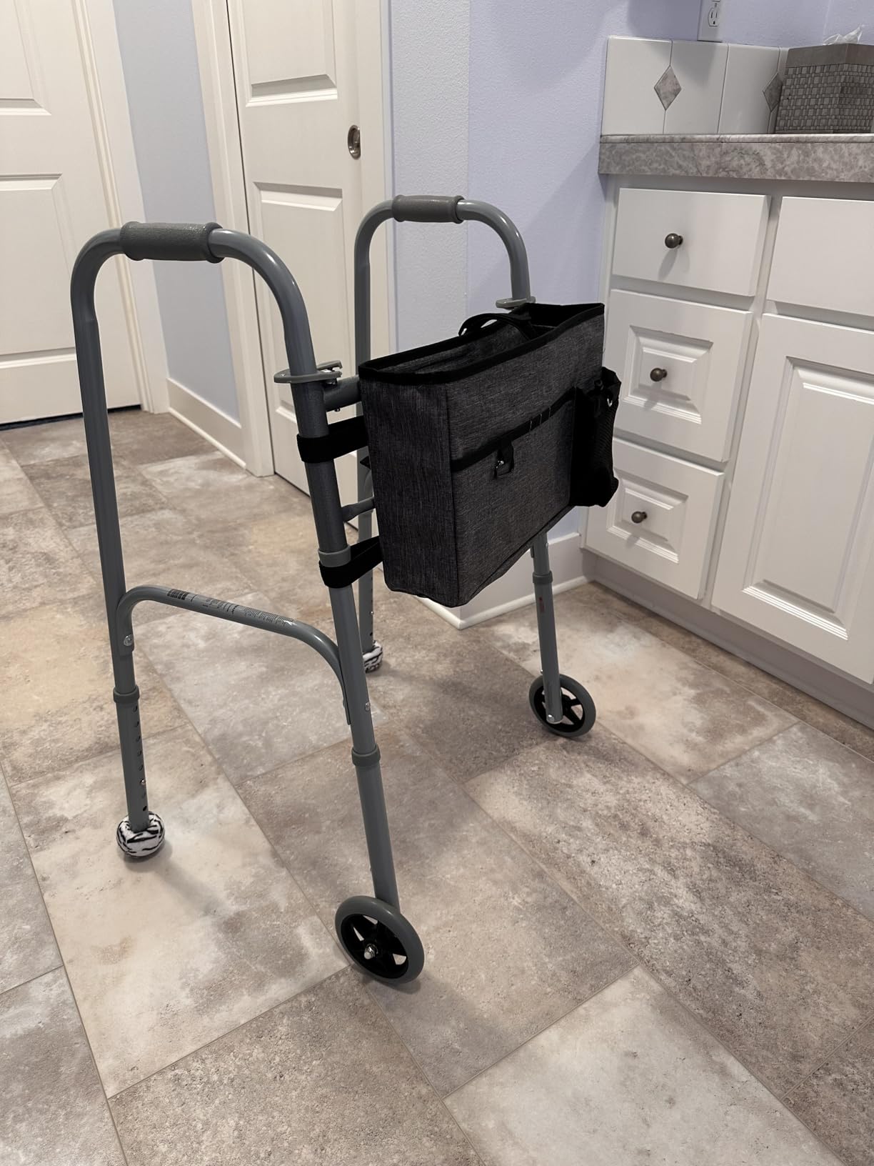 Rhino Valley Walker Basket with Cup Holder, Foldable Walker Bag for Seniors | Walker Accessories Foldable Walker Basket with Large Capacity for Seniors, Best Gift (Not Fit Rollator Walkers)- Gray customer photo 2