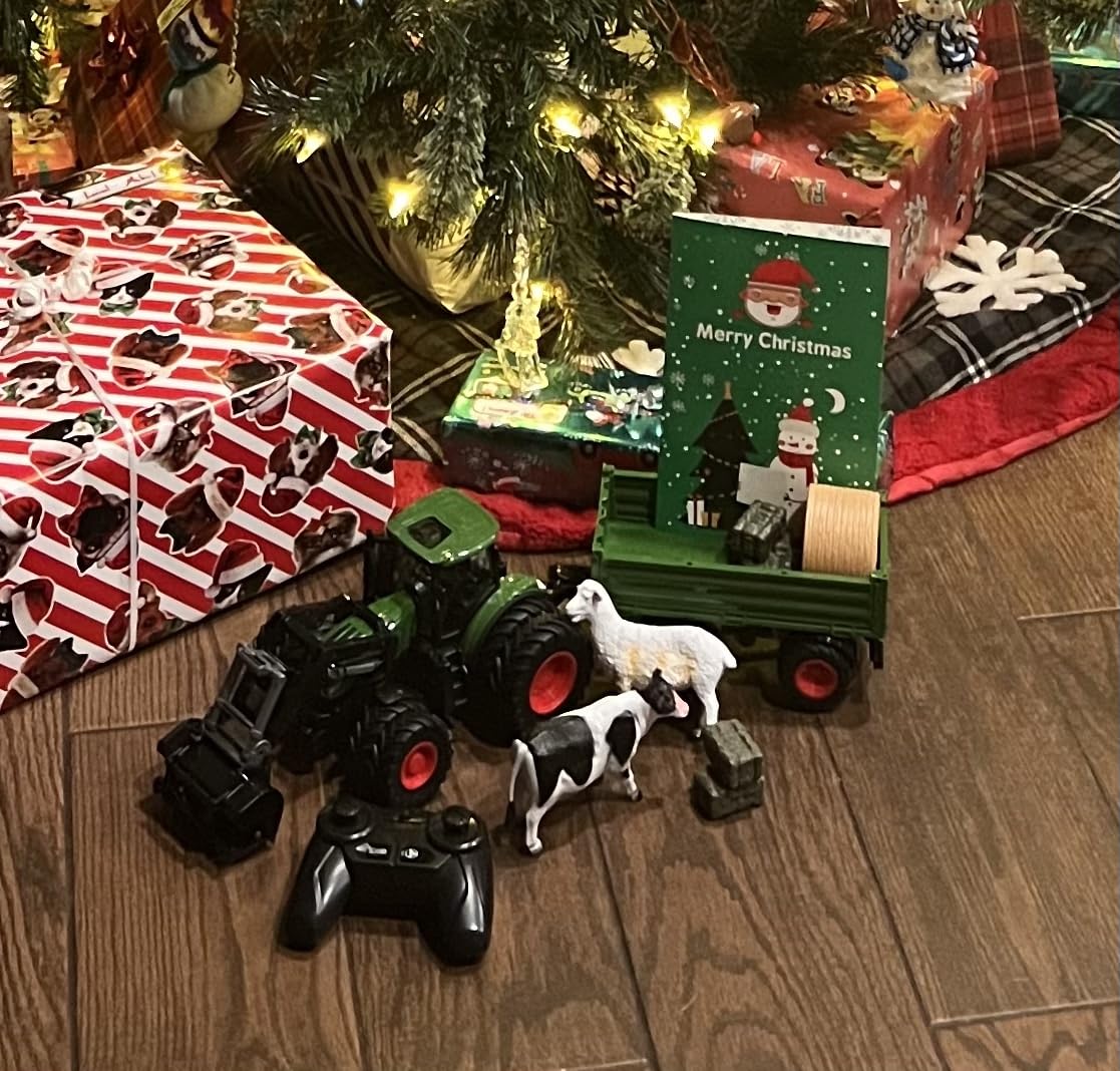 Uarzt Remote Control Tractor Toy with Trailer | Metal Front & Front Loader Farm Vehicle Set with Lights & 8-Wheel Design, RC Tractor Truck for Boys Ages 3-9, Fun Farm Toy Gift for Kids customer photo 2