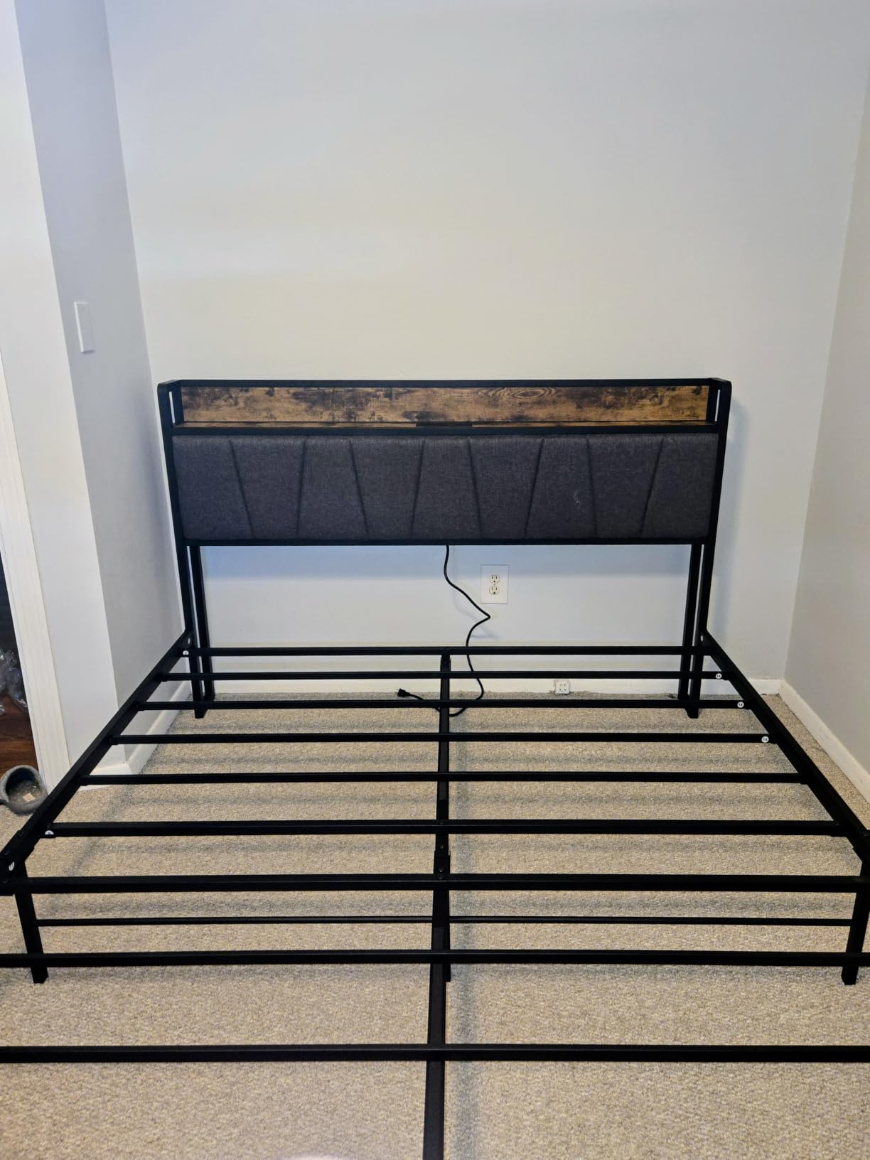 LIKIMIO King Size Bed Frame, Storage Headboard with Charging Station, Solid and Stable, Noise Free, No Box Spring Needed, Easy Assembly customer photo 2