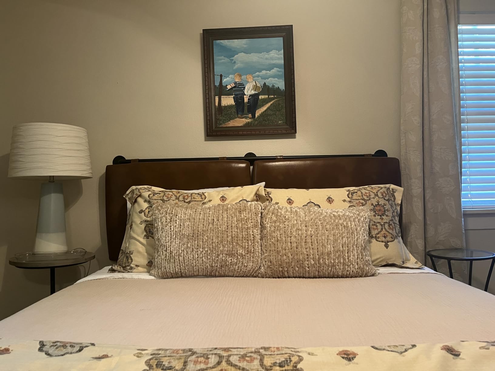 Hearth & Harbor Wall Mounted Queen Headboard Only, Bed Headboard Queen Size | Easy Assemble, Floating Peel and Stick, Upholstered, Channel Stitched, 3D Wall Panels, 5 Strips of 3M Tape Included, Beige customer photo 1