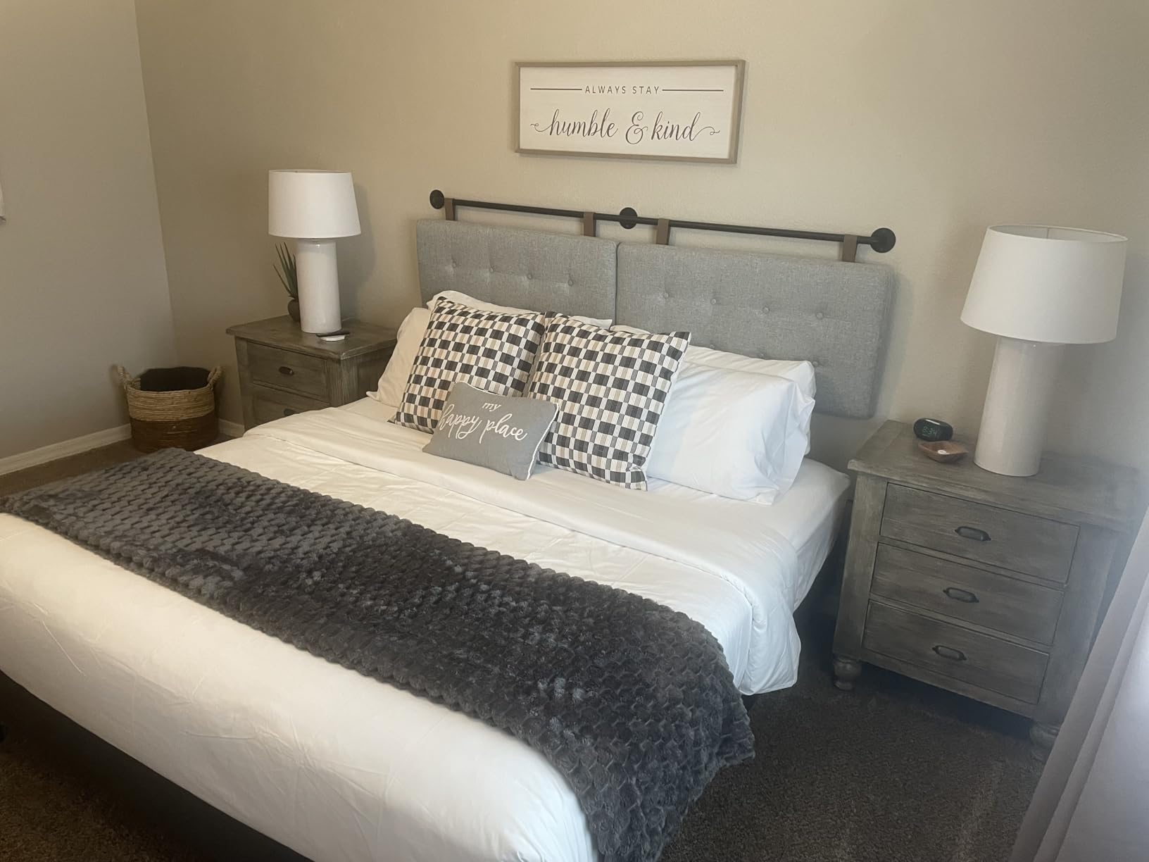 Hearth & Harbor Wall Mounted Queen Headboard Only, Bed Headboard Queen Size | Easy Assemble, Floating Peel and Stick, Upholstered, Channel Stitched, 3D Wall Panels, 5 Strips of 3M Tape Included, Beige customer photo 2