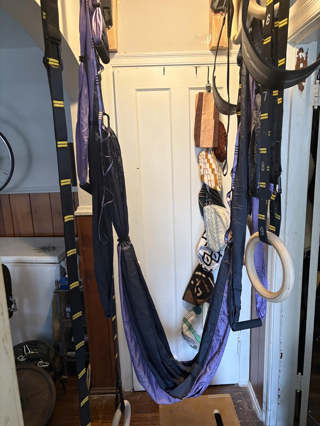 Aerial Yoga Swing Set - Yoga Hammock Hanging Swing - Aerial Sling Inversion Fly Kit - Acro Yoga Inversion Tool - Antigravity Toga Sling - Suspension Trapeze (Grey-Lilac) customer photo 2