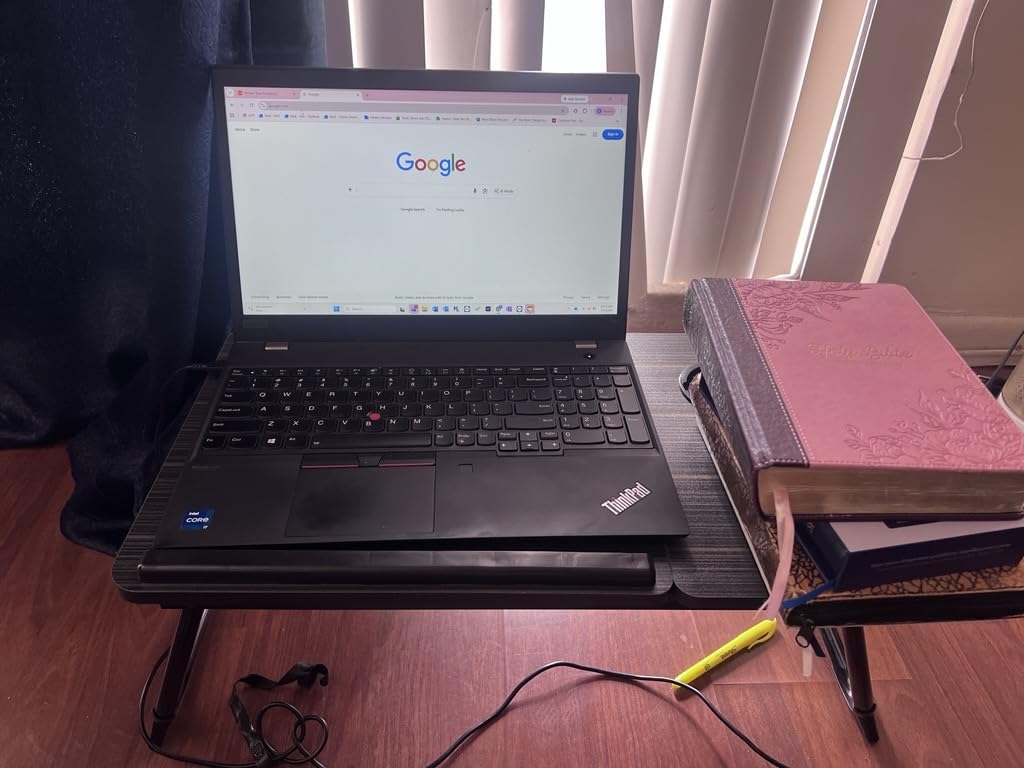 Laptop Desk for Bed Couch,Lap Desk for Laptop,Portable Laptop Stand for Desk,Small Adjustable Laptop Desk,Foldable Bed Table for Laptops and Writing, Bed Tray Table with Cup Holder(Black) customer photo 1