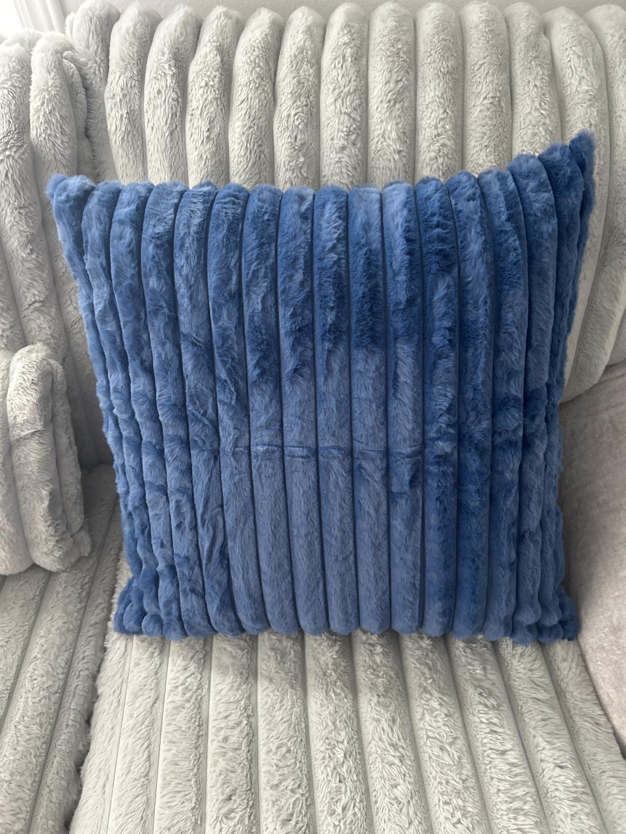 Pallene Faux Fur Decorative Throw Pillow Covers 18x18 Set of 2, Cream White | Luxury Plush Texture, Striped Design, Cozy Soft Touch, Modern Home Accent Decor for Couch, Sofa, Bed, Living Room customer photo 2