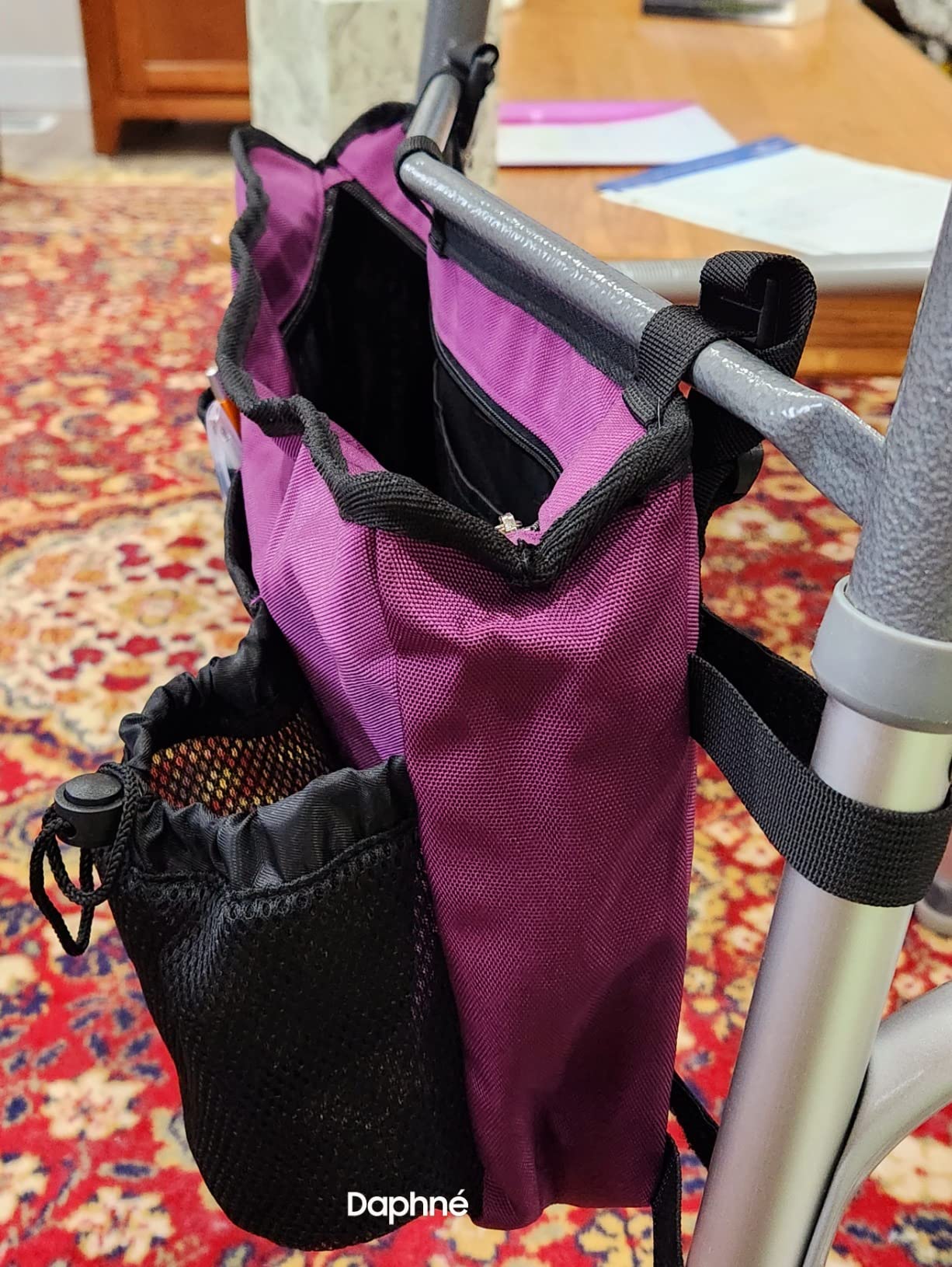 FINPAC Large Walker Tote Bag w/Cup Holder, Folding Walker Attachment Pouch | Water-resistant Polyester, Organized Pockets, Reflective Strip, Mobility Aid Storage Basket for Seniors, Blooming Hibiscus customer photo 2