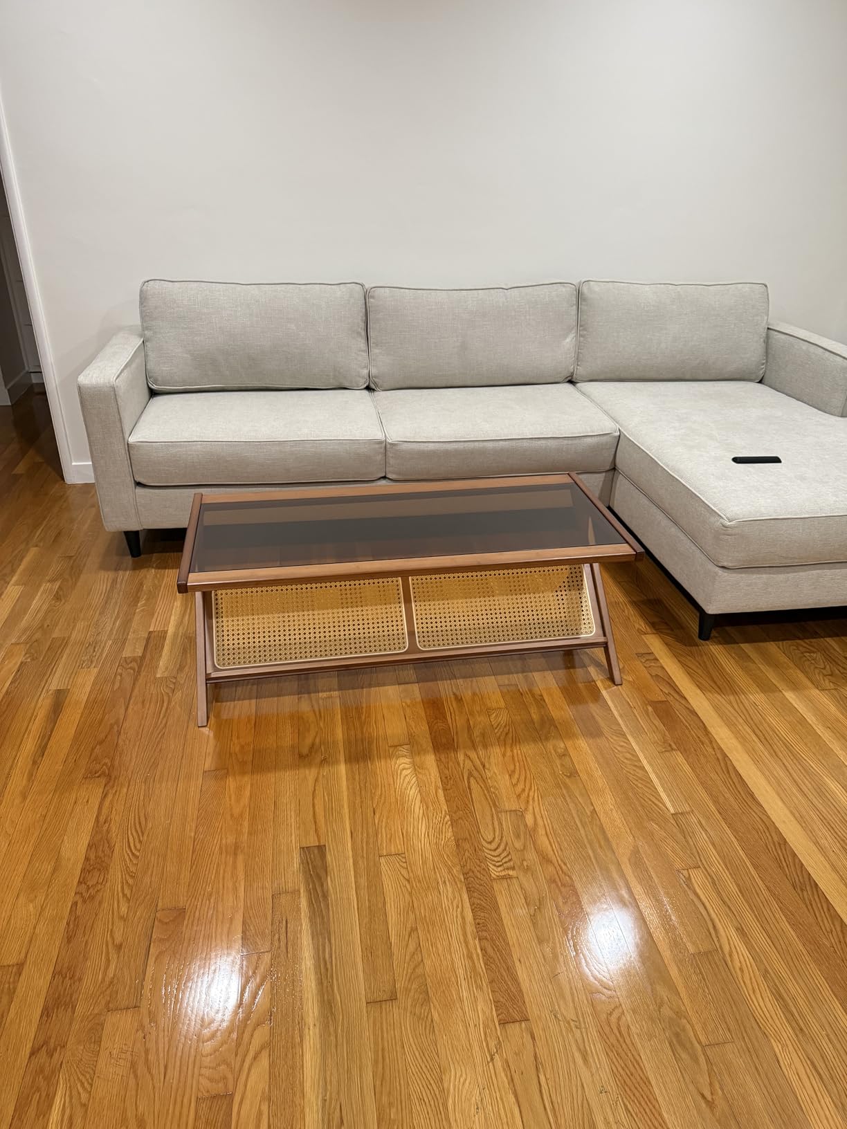 Bamworld Rattan Coffee Table with Glass Top Mid-Century Modern Center Table | with Storage for Living Room Table Brown customer photo 1
