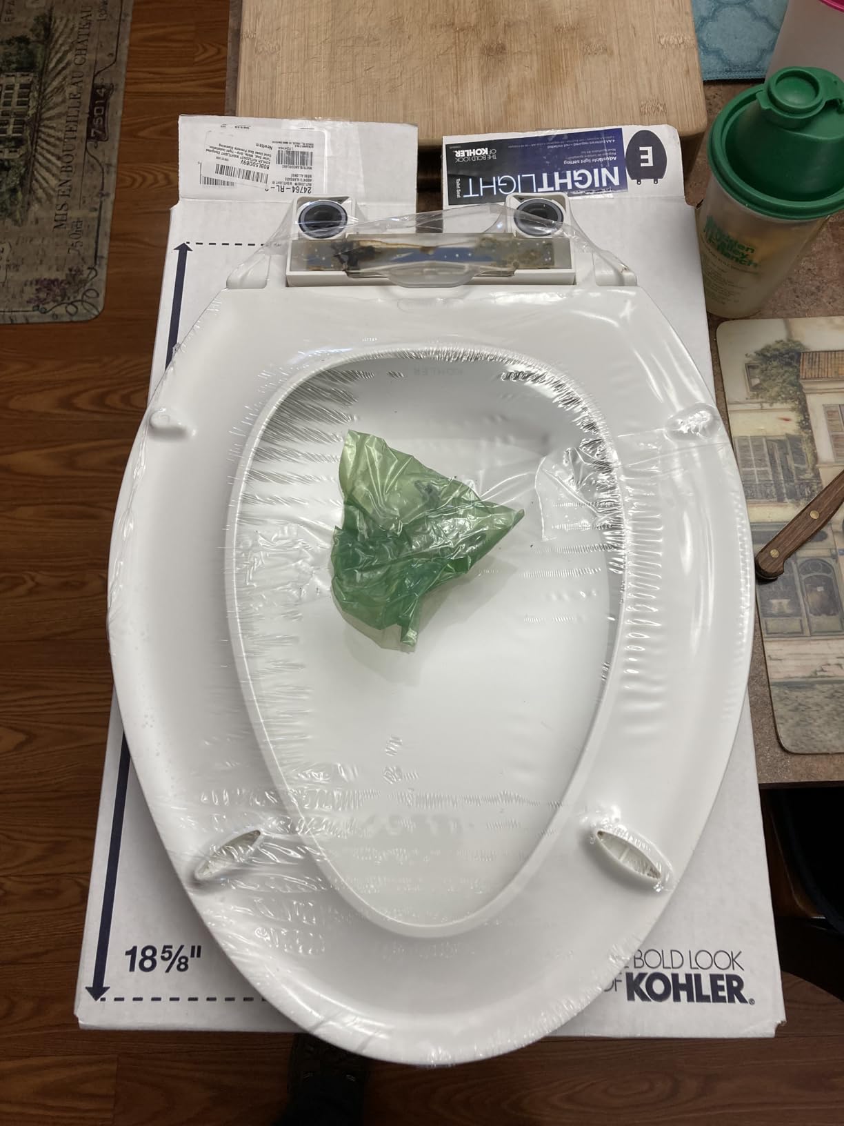 KOHLER 24764-RL-0 Rutledge Nightlight ReadyLatch Slow Close Toilet Seat, Elongated, Quiet-Close Lid and Seat, Grip-Tight Bumpers, White customer photo 1