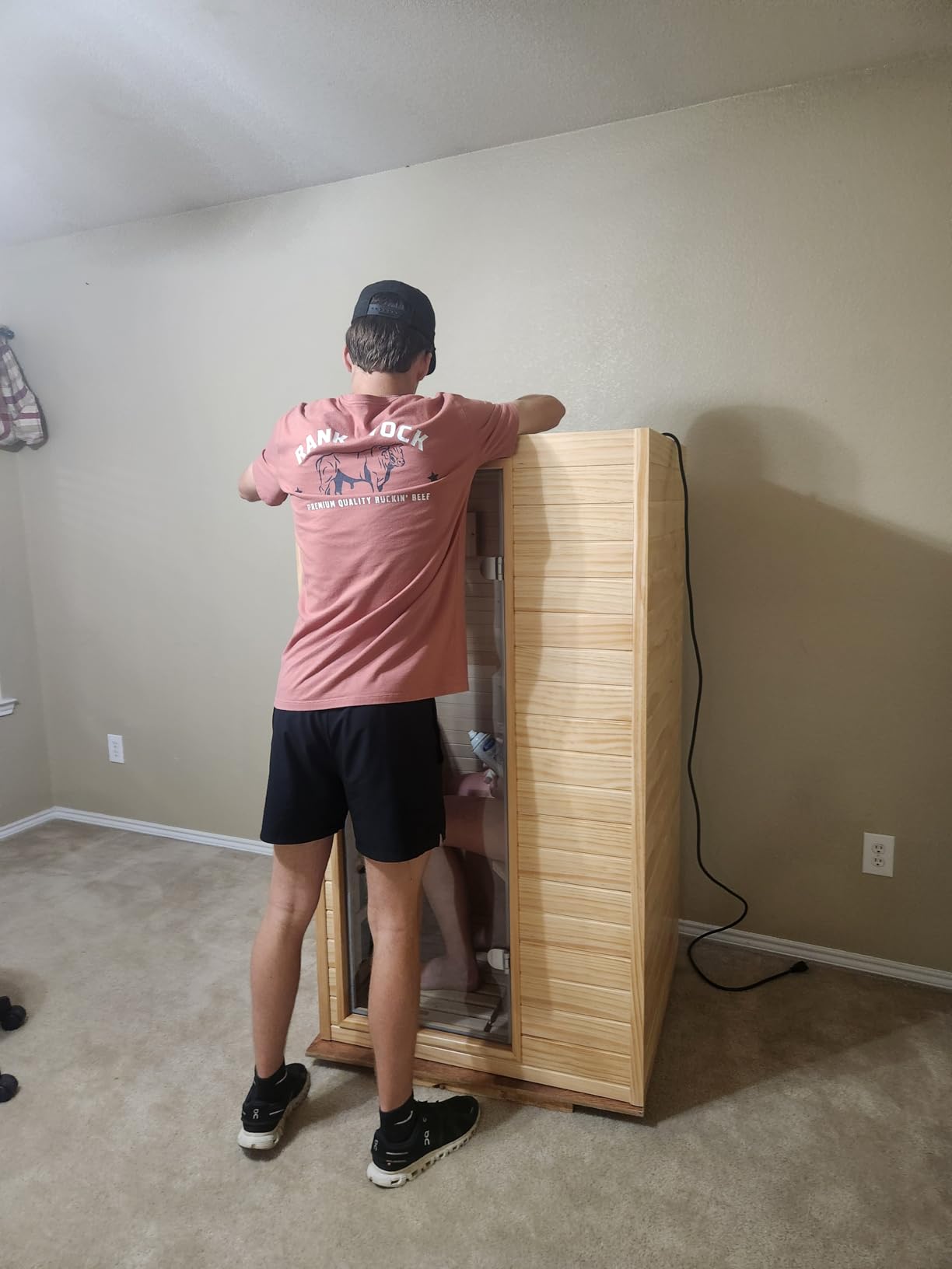 Homsido Infrared Home Sauna Room 1 Person Hemlock Wooden Indoor Dry Sauna, Low EMF 1200W/110V Heaters Panels, LCD Control Panel, 10 Minutes Pre-Warm up customer photo 1