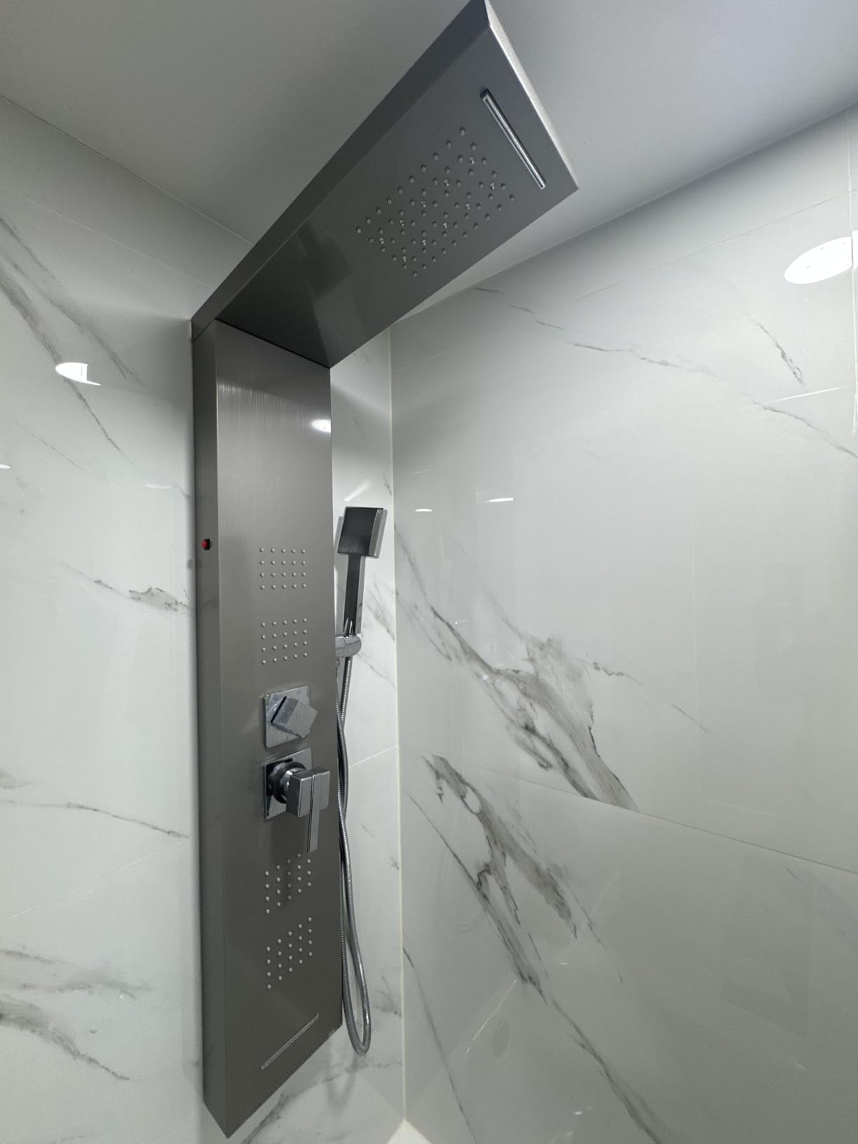 ROVOGO LED Shower Panel Tower System with Rainfall Waterfall Shower Head, Body Jets, Handheld, Tub Spout and Lights, 46.5