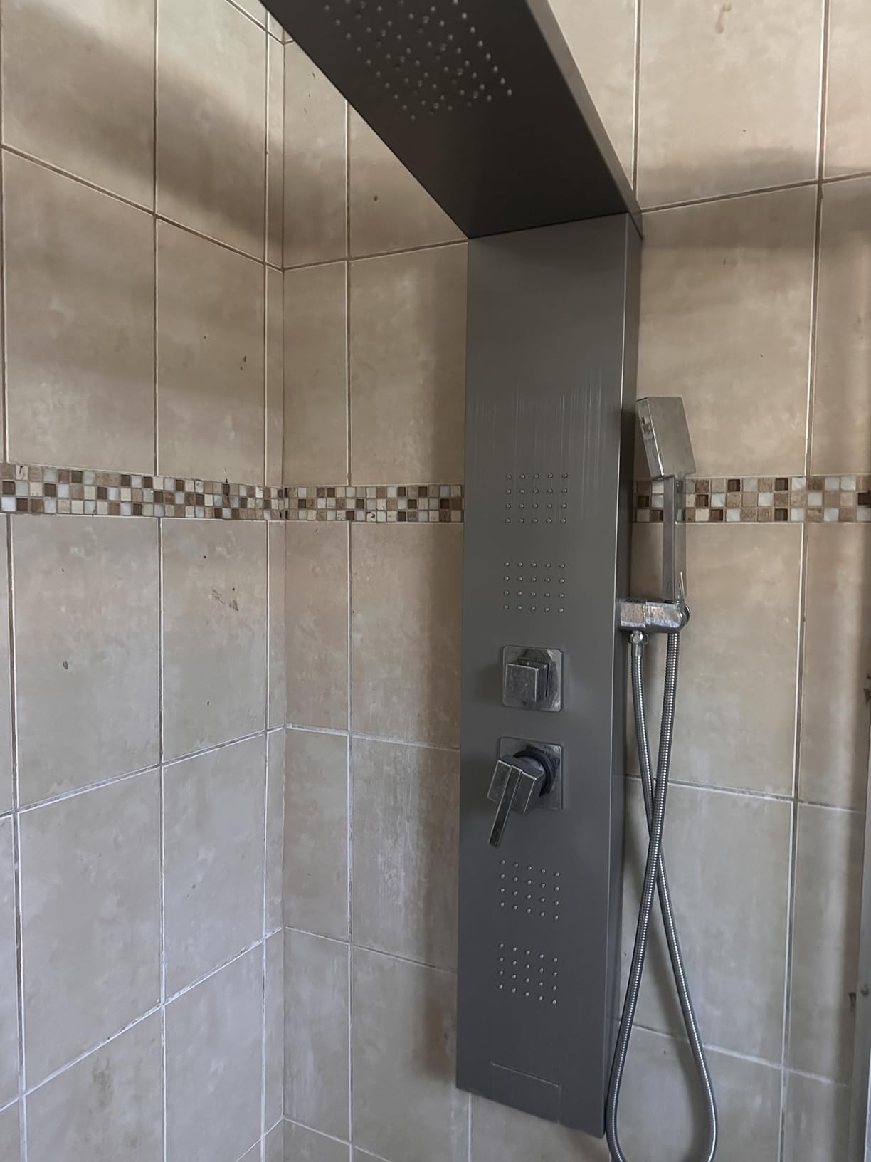 ROVOGO LED Shower Panel Tower System with Rainfall Waterfall Shower Head, Body Jets, Handheld, Tub Spout and Lights, 46.5