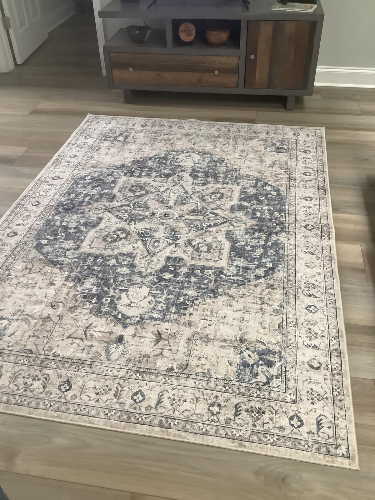 Tortania Area Rug 9x12 Living Room Rug Washable Soft Cream/Blue | Vintage Oriental Farmhouse Carpet for Bedroom/Office/Under Dining Table, Home Decor Low Pile Busy Home Use customer photo 1