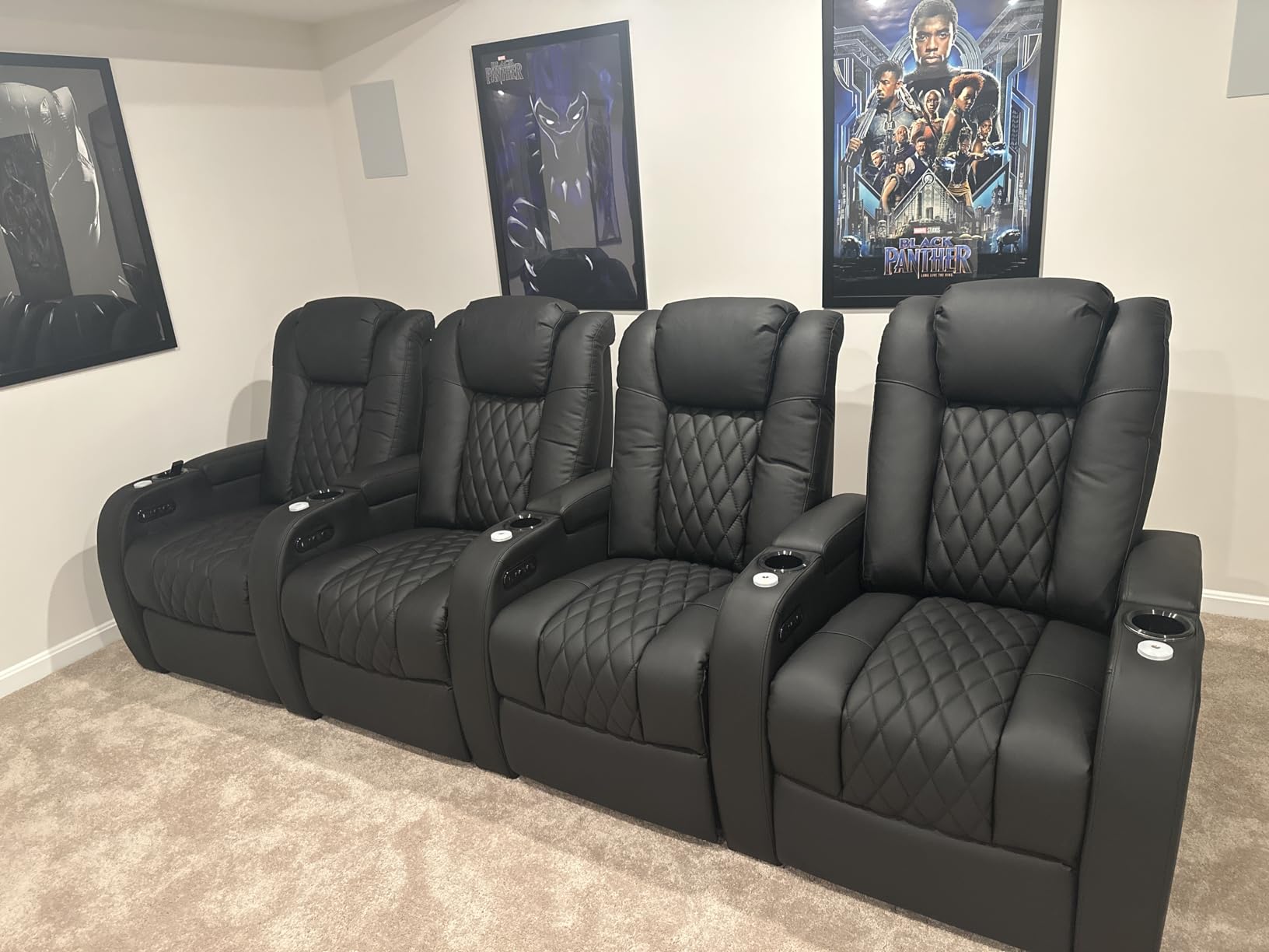 Weilianda Home Theater Seating, Top Grain Leather Movie Theater Chair | Black Row of 1, Zero Gravity, Power Headrest, Tray Table, Electric Reclining Seat for Media Room customer photo 1