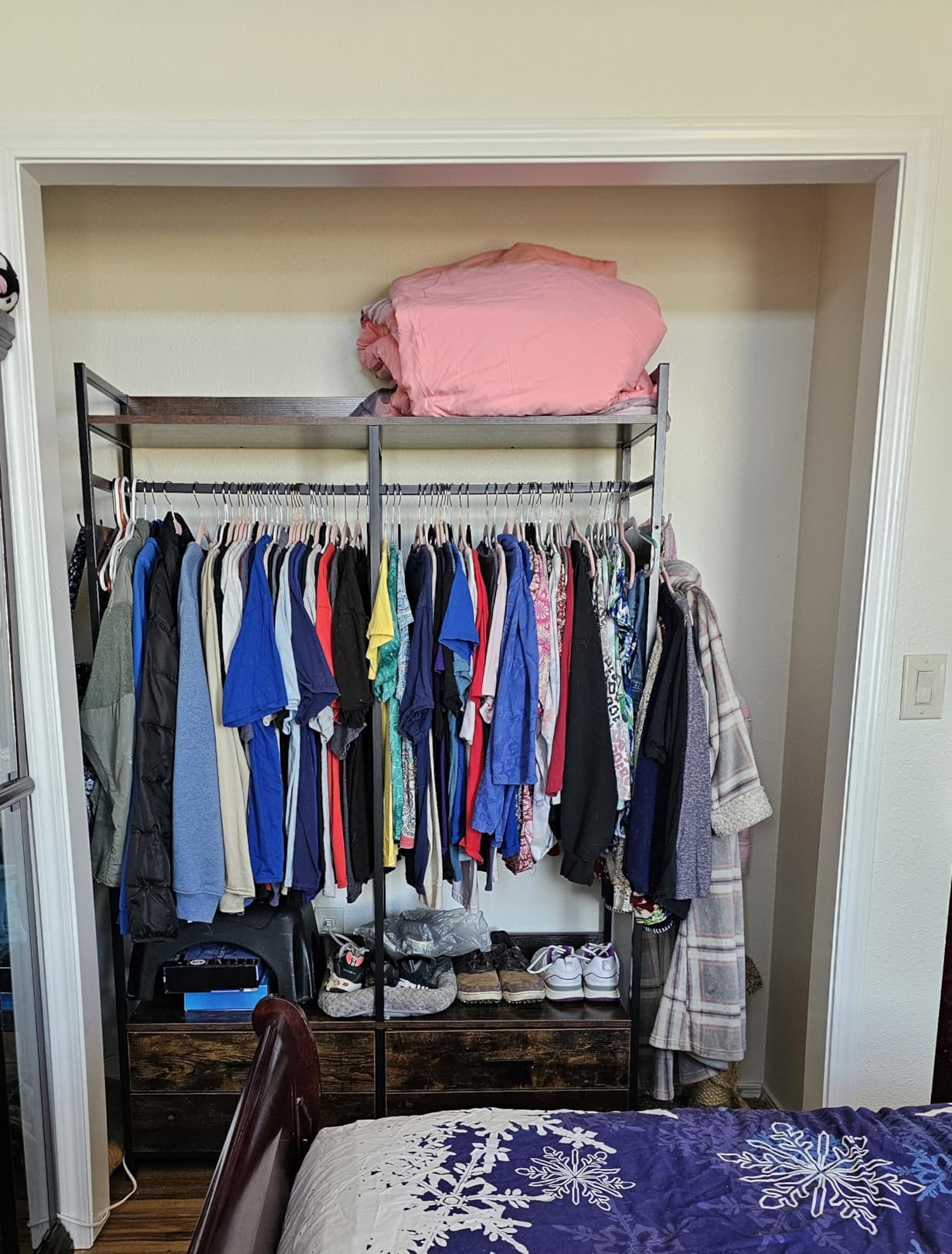 Tribesigns Freestanding Closet Organizer, Garment Rack with 4 Drawers | Heavy Duty Clothing Rack, Open Wardrobe Closet for Bedroom, 8 Hooks and Storage Shelves, Wood and Metal, Rustic Brown customer photo 1