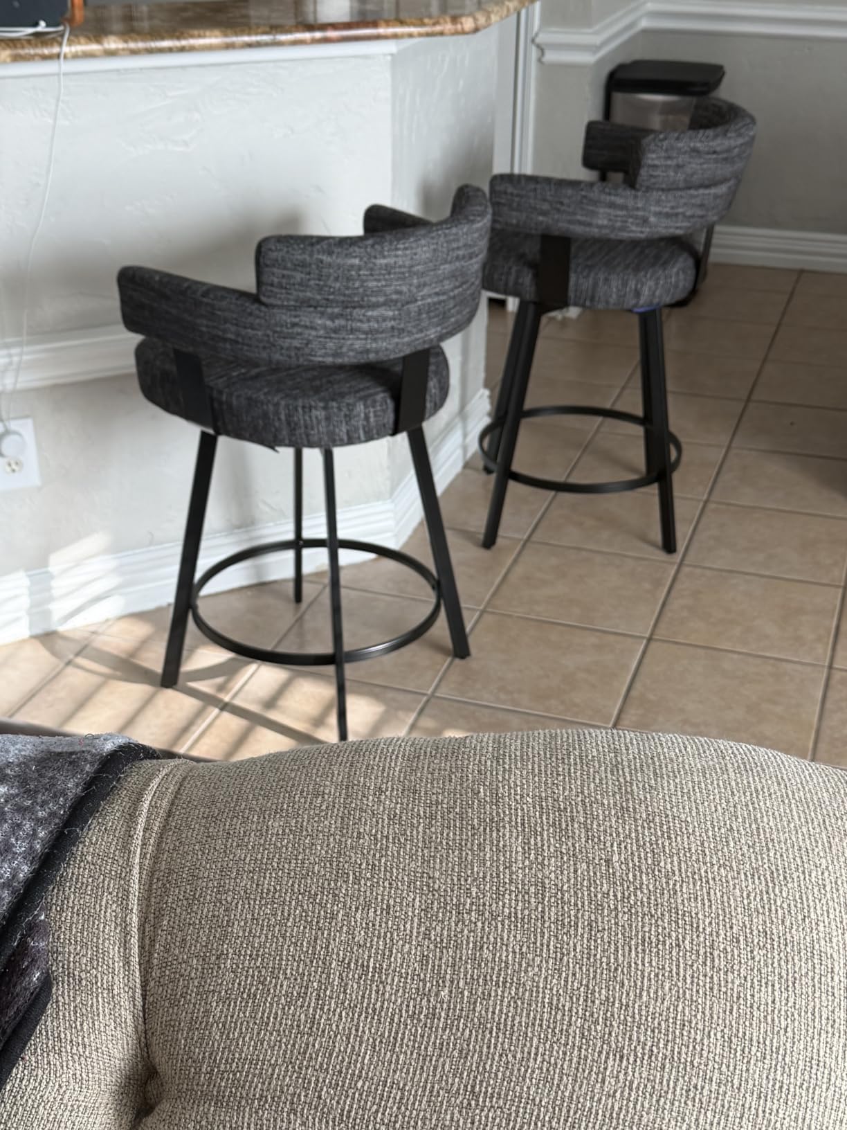 Counter Height Bar Stools with Full Back - Swivel Counter Stools Set of 2 with Linen Padded Back, Metal Footrest, Modern Barstools for Kitchen Counter, Island, Dining Room, Grey 24 inch customer photo 2