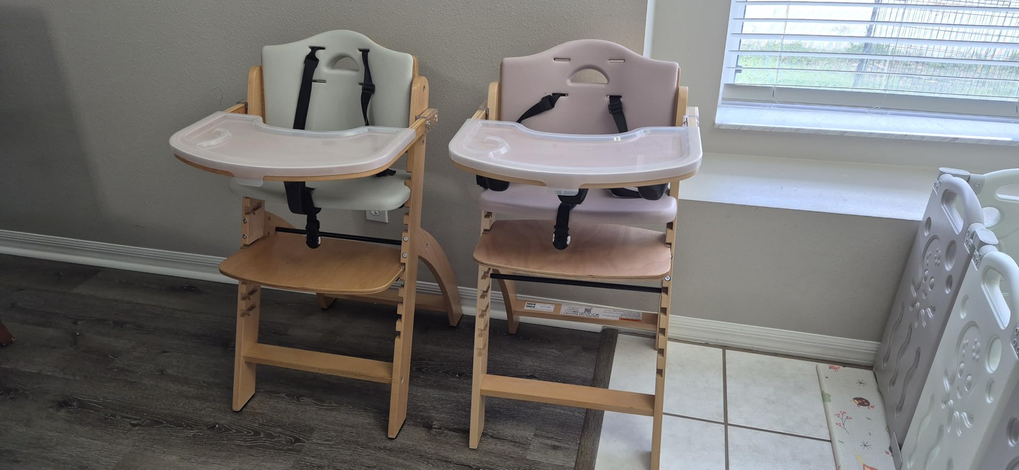 Abiie Beyond Junior Convertible Wooden High Chair with Removable Tray | 3-in-1 Adjustable Highchair for Babies & Toddlers, Fits 6 Mos to 250 lbs, Water-Resistant, Natural Wood w/ Grey Cushion customer photo 2