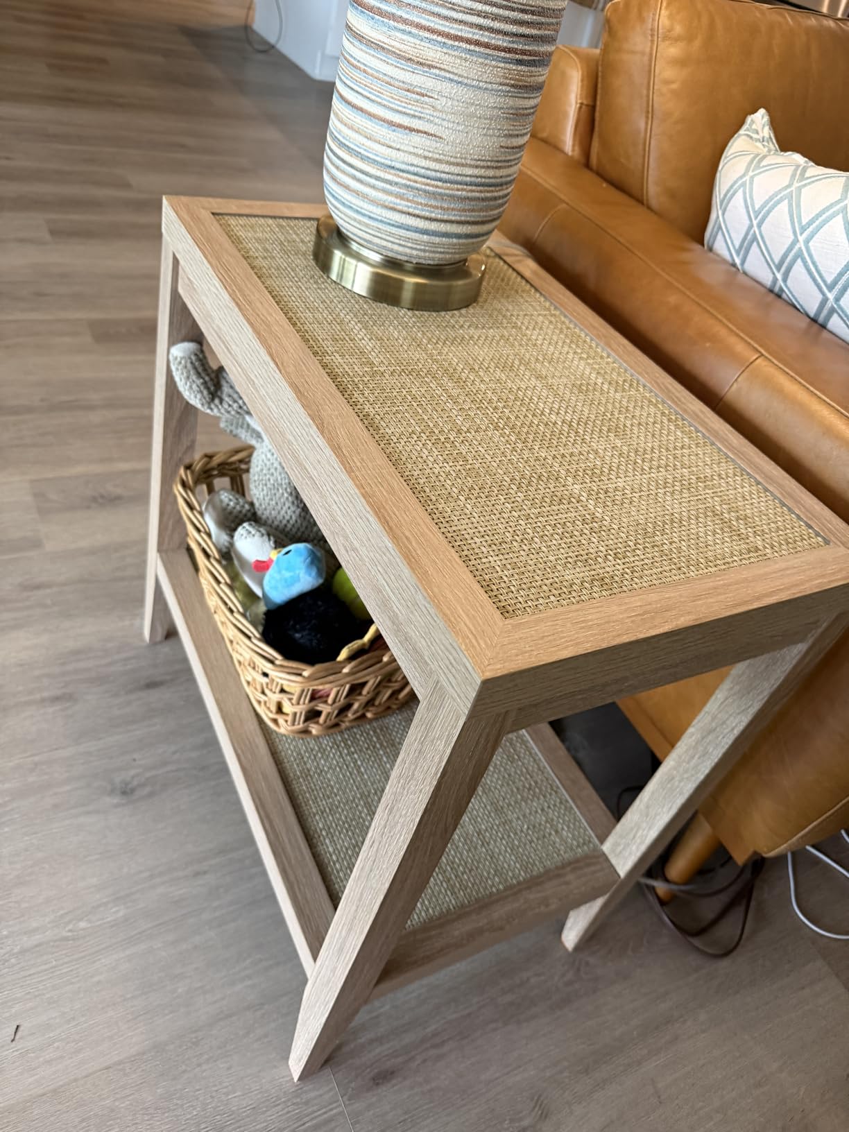 SICOTAS Rattan Living Room Side Table, 2 Pieces End Table with Storage | Farmhouse Boho Night Stand customer photo 1