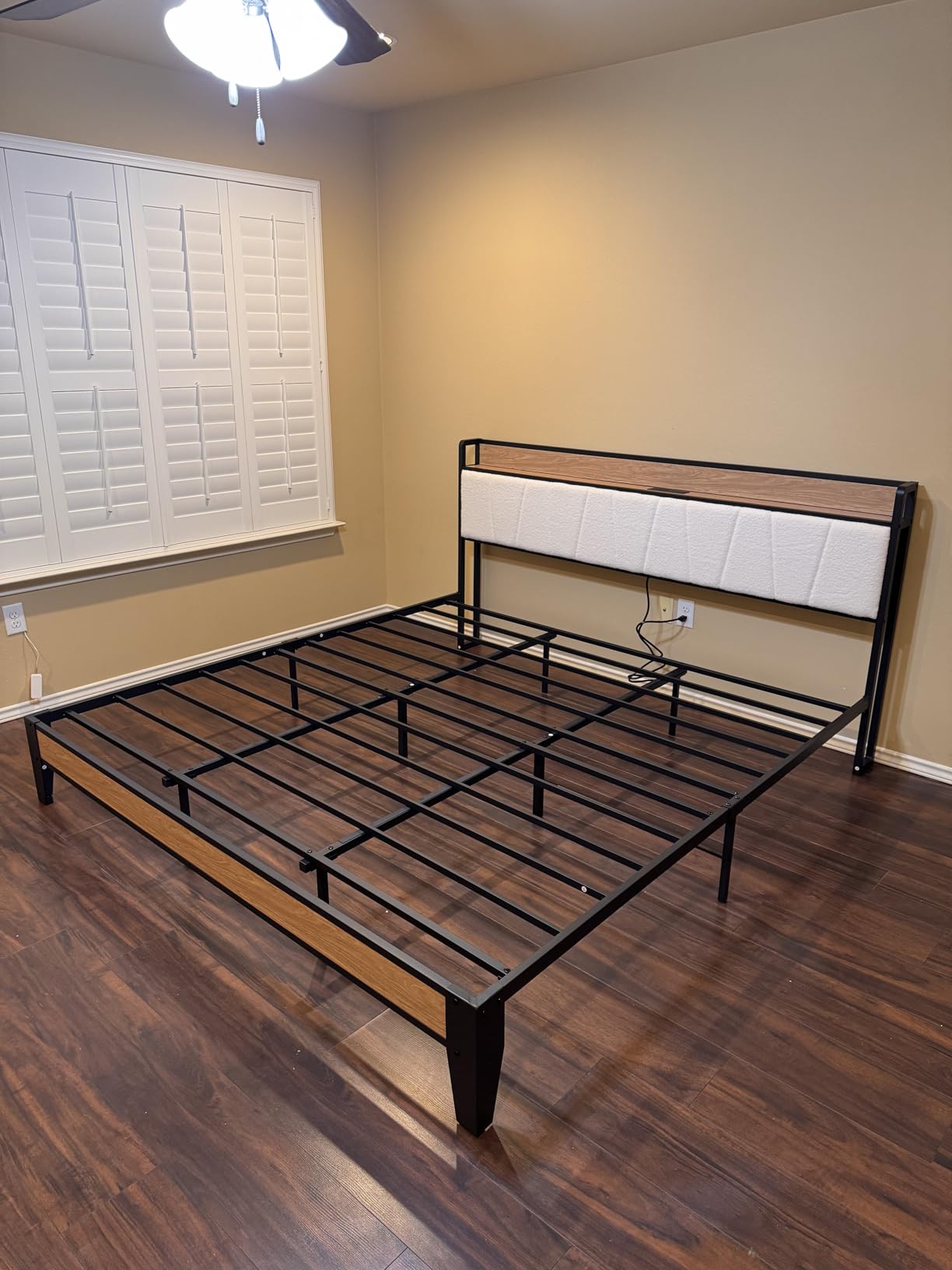LIKIMIO Twin Size Bed Frame with Storage Headboard and Charging Station | Vintage Brown and Gray Upholstered Platform Bed Frame, Sturdy Noise-Free Metal Support, No Box Spring Needed, Easy Assembly customer photo 1