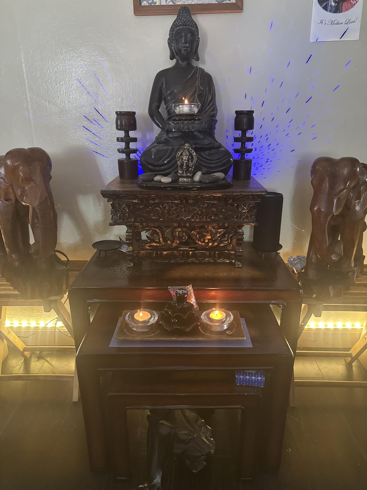 Tribe Azure Fair Trade Small Altar Table, Meditation, Puja, Natural Wood Wiccan Buddhist Table, Tea Table Japanese, Small Low Side Table (Brushed Gold Dragon) customer photo 1