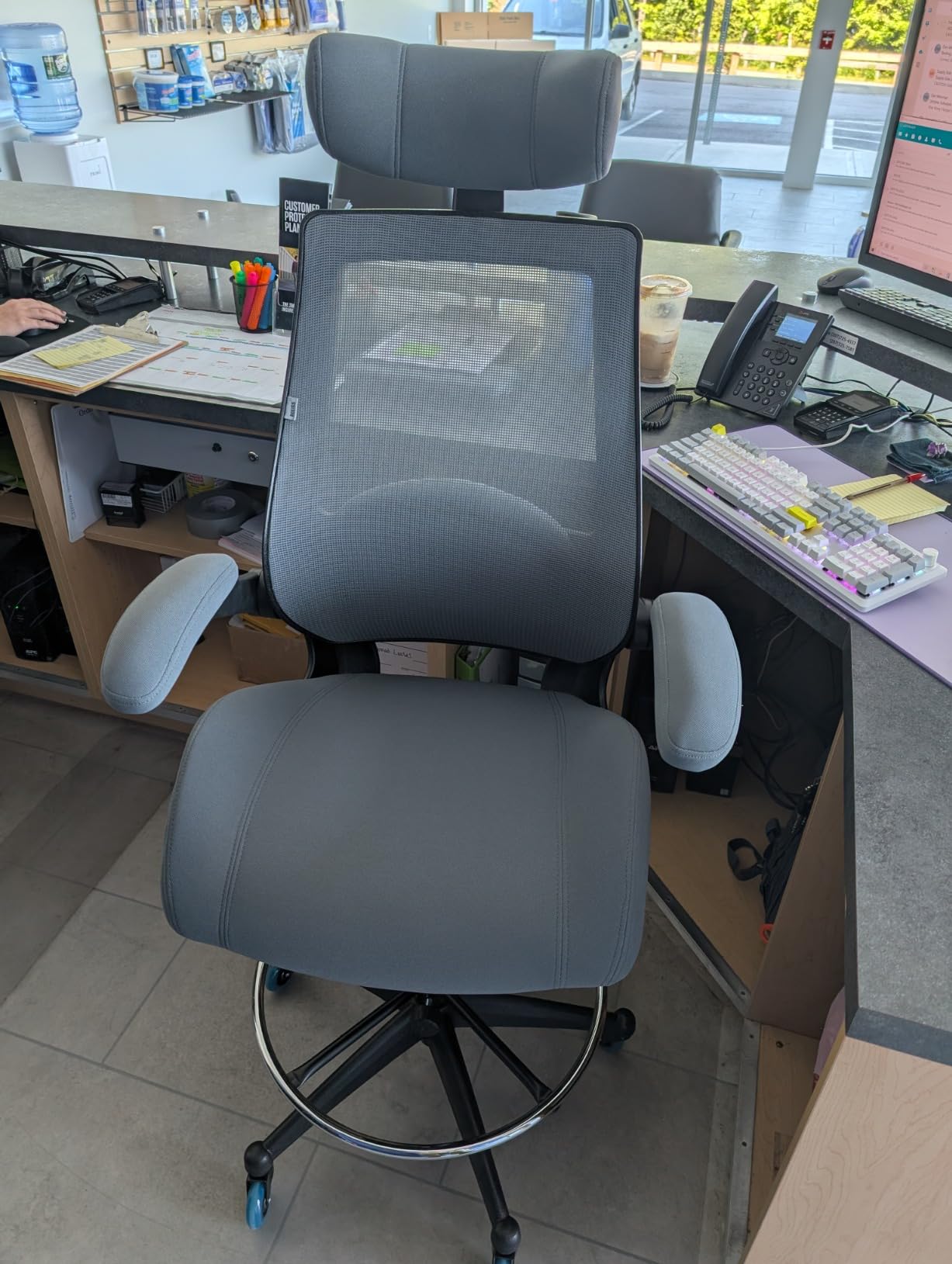 BOLISS Drafting Tall Office Chair 400lbs High Back Standing Desk Chair, Comfortable Wide Chair with Flip up Armrests, Adjustable Headrest, Molded Foam Seat, Lumbar Cushion, Adjustable Big FootRing customer photo 2