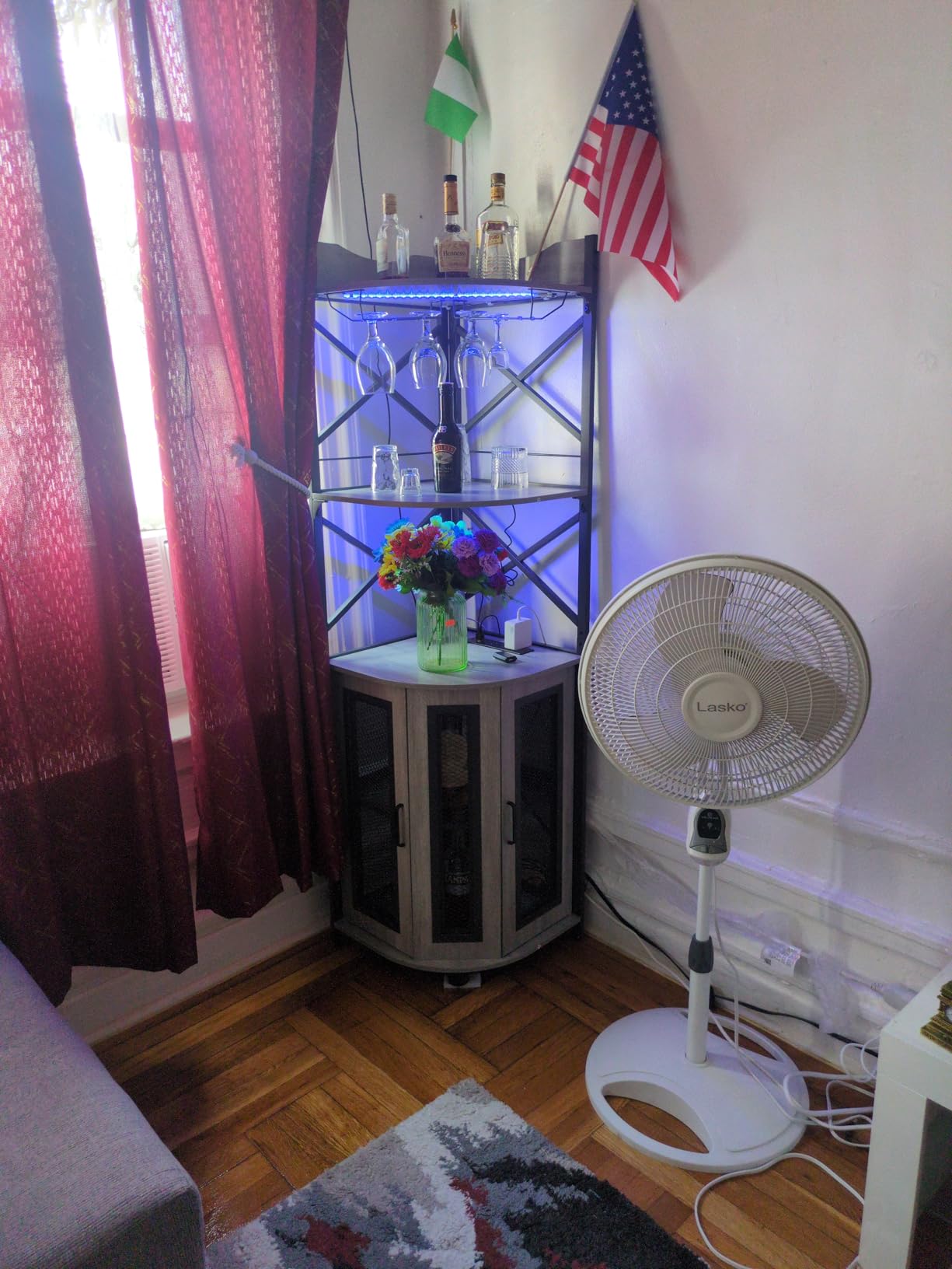 Aheaplus Corner Bar Cabinet with Power Outlet, Industrial Liquor Cabinet | 5-Tiers Wine Cabinet Mini Bar with LED Strip and Glass Holder for Home, Corner Display Cabinet for Small Space, Rustic Brown customer photo 1