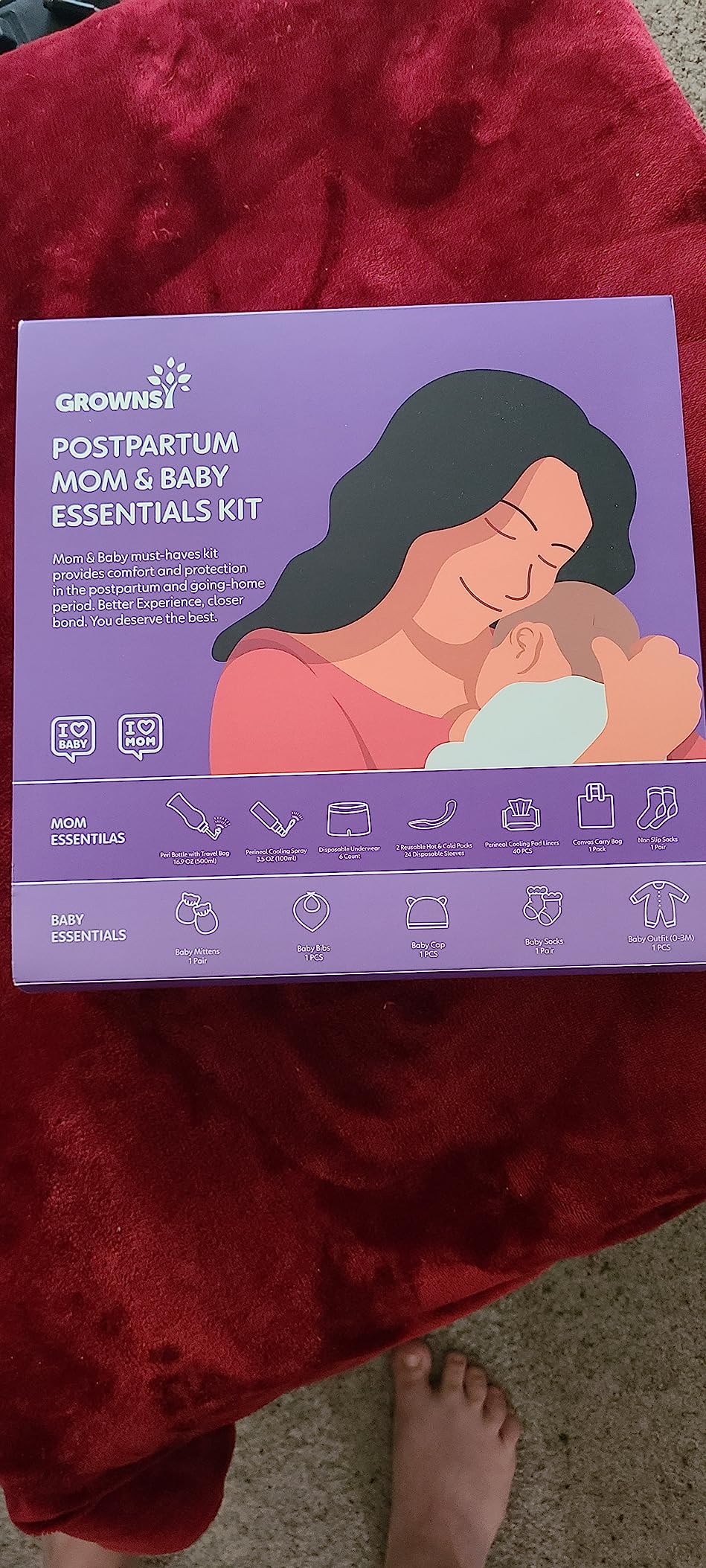 GROWNSY 15pc Postpartum Essentials Recovery Kit for Women, Green | Includes 5 Postpartum Pads, 5 Disposable Underwear, 2 Ice Packs, Peri Bottle, Perineal Spray & 28 Cooling Pad Liners customer photo 2
