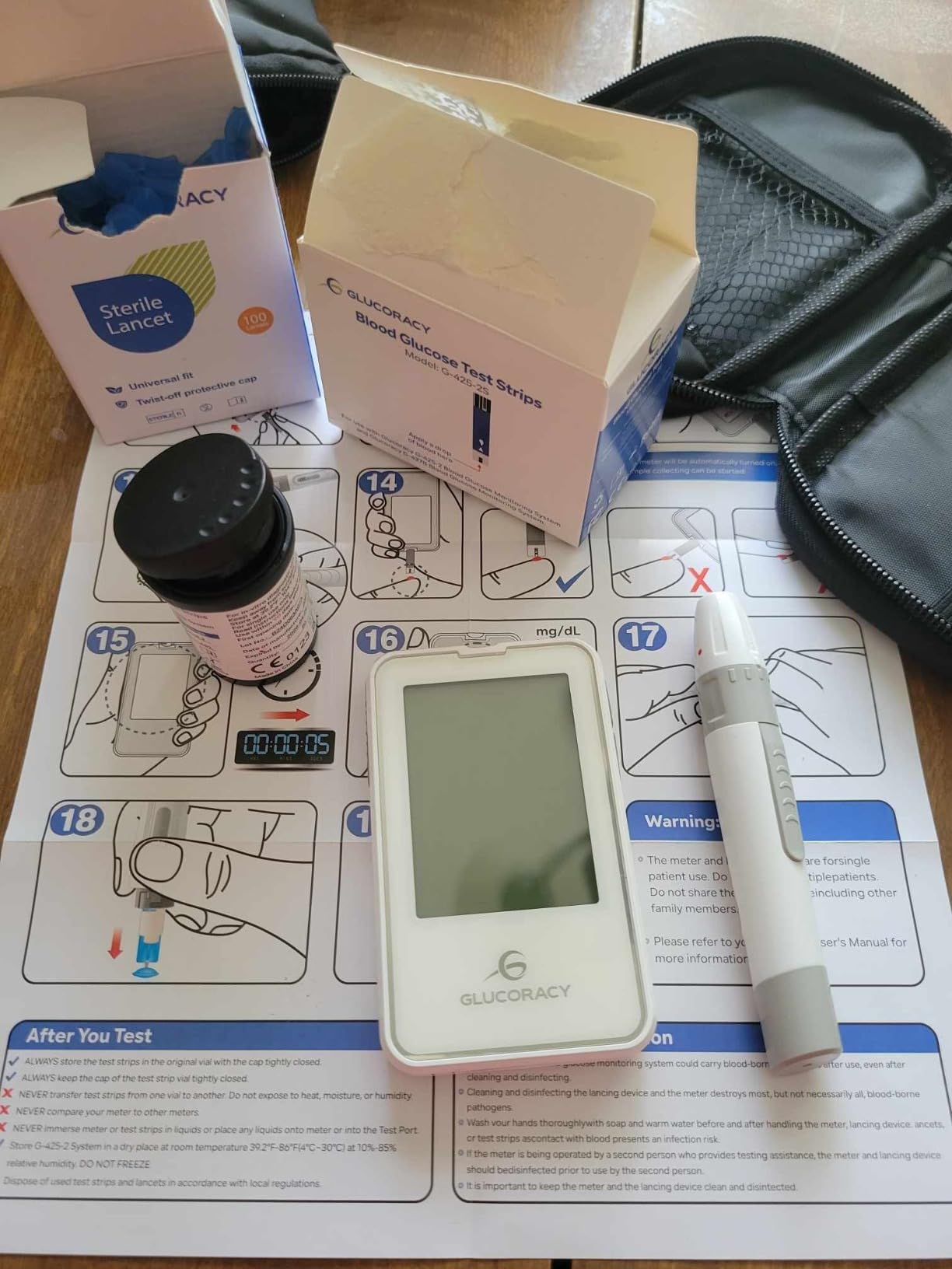 Glucoracy Blood Glucose Monitor Kit, 100 Blood Sugar Test Strips, No Coding | 100 Lancets, Glucometer, Lancing Device, Travel Case, Diabetic Home Testing Kit, Reliable & Portable Blood Sugar Testing kit customer photo 1