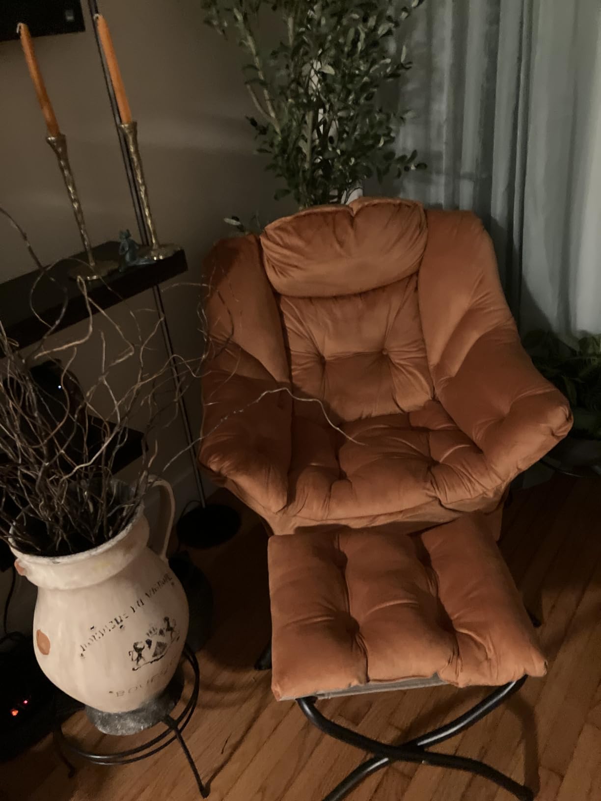 Modern Lazy Chair with Ottoman, Comfy Accent Reading Chair, Dark Grey customer photo 1