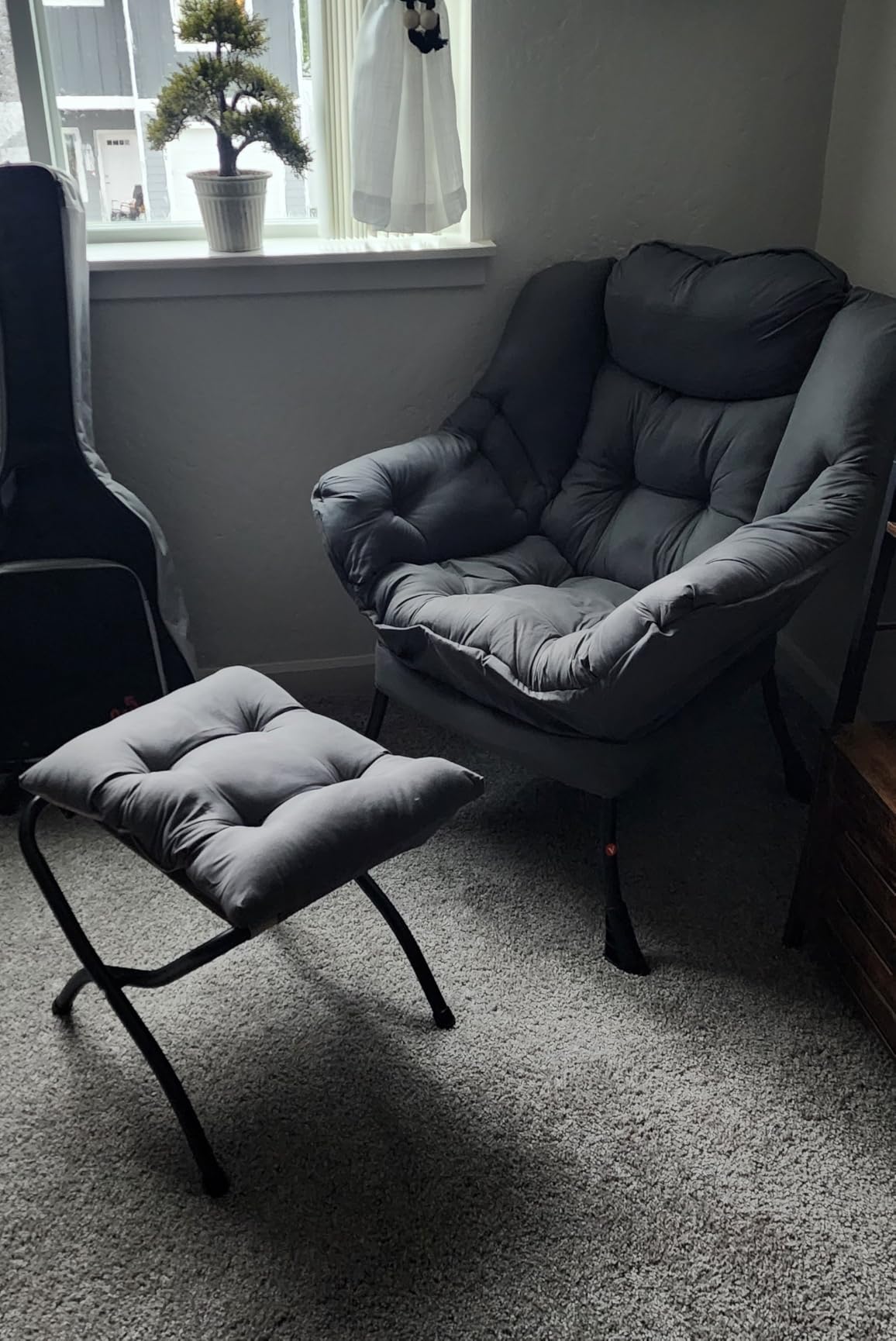 Modern Lazy Chair with Ottoman, Comfy Accent Reading Chair, Dark Grey customer photo 2