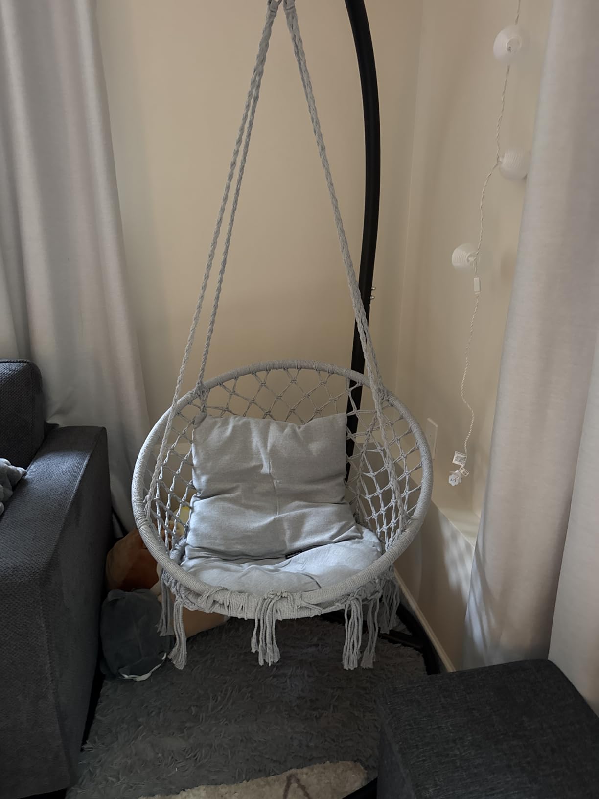 JoyView Macrame Hammock Chair Hanging Swing Chair Max 330 Lbs with 2 Cushions and Hardware Kits for Indoor Outdoor Bedroom Patio Garden - Beige customer photo 1