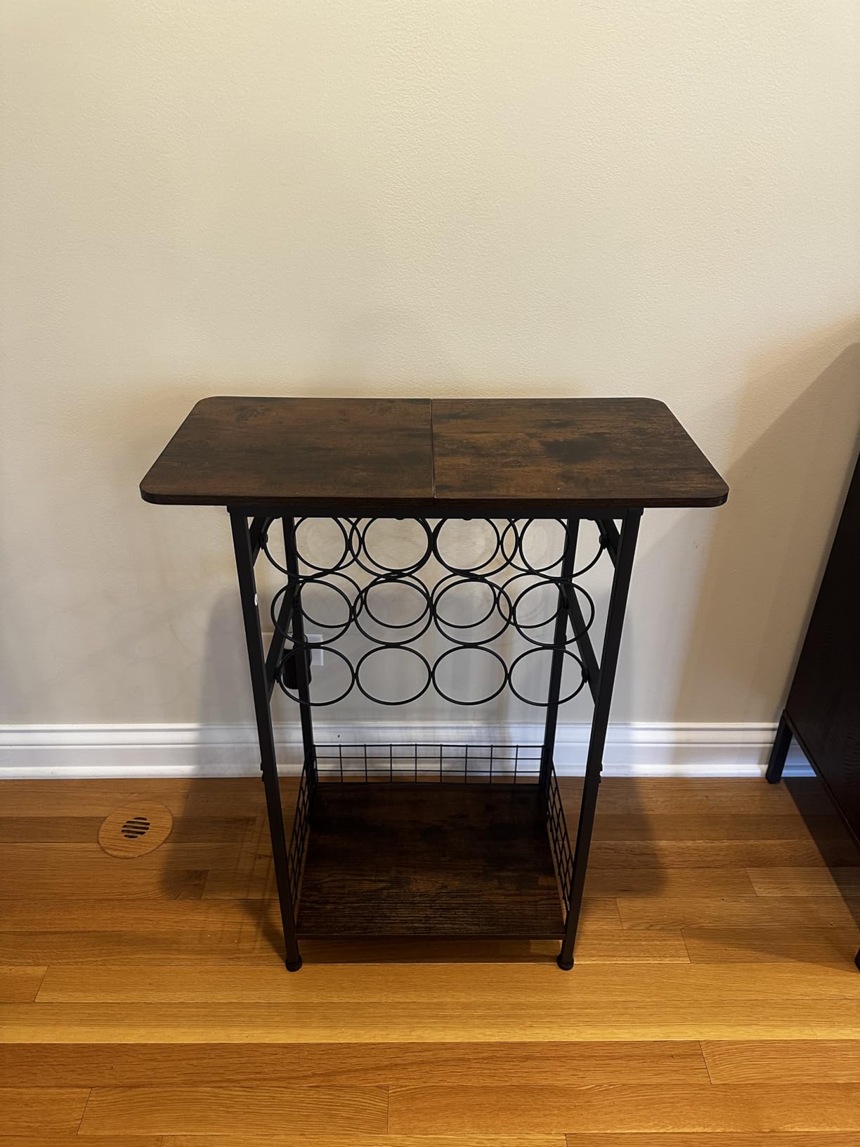 3-Tier Wine Rack Freestanding Floor Cabinet Corner Bar Cabinet Bar Cart, 12 Individual Wine Storage Bottle Compartments Corner Bar Cabinet Holder, Wood + Black Frame Liquor Cabinet customer photo 2