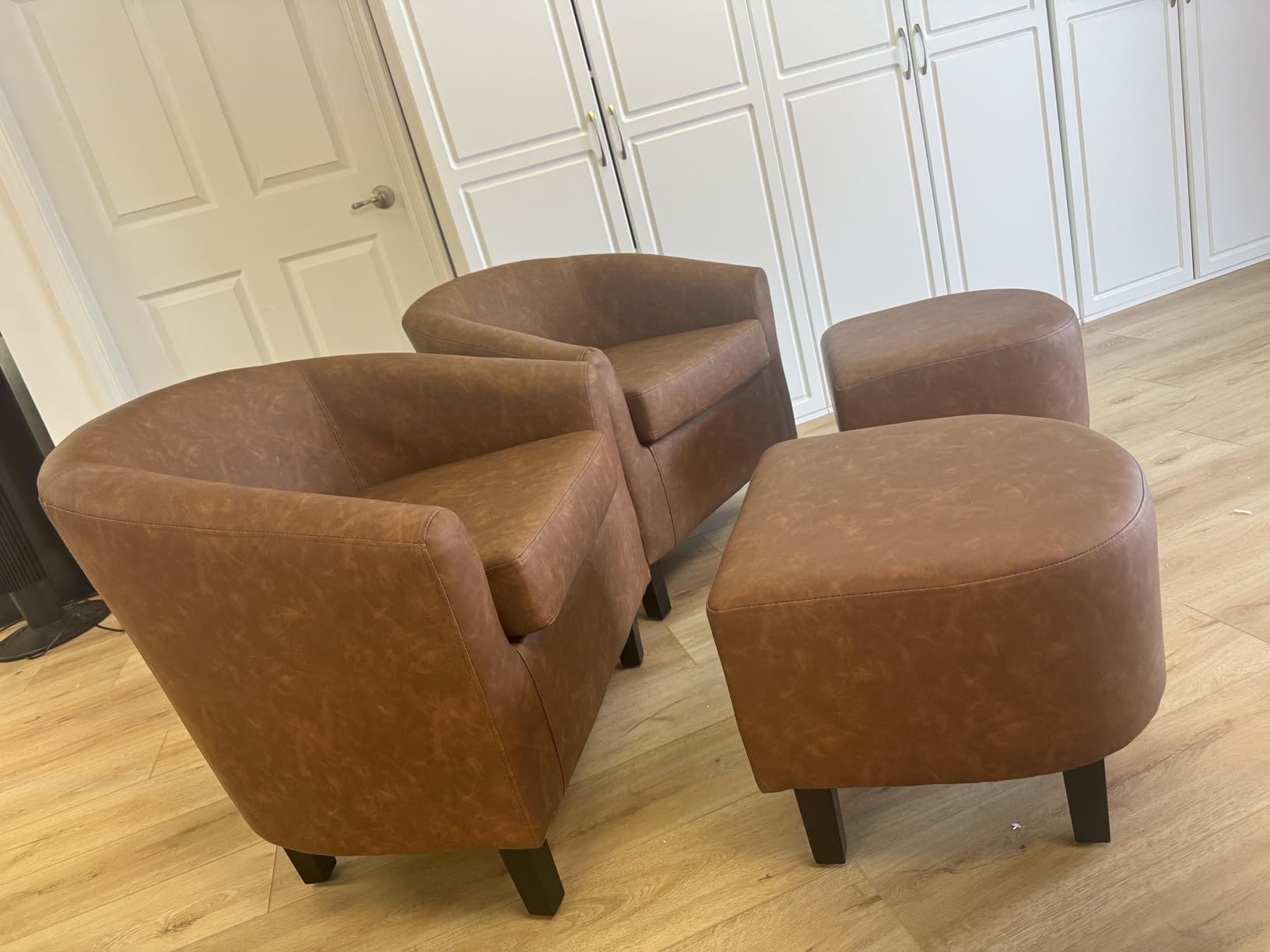 Yaheetech Accent Chairs with Ottoman, Faux Leather Barrel Chairs, Brown | Water-resistant Faux Leather Chairs with High-density Foam and Solid Wood Legs for Living Room, Waiting Room, Small Space customer photo 2