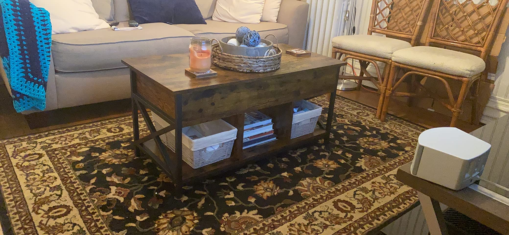 VASAGLE Lift Top Coffee Table with Storage Shelf, 3 Compartments | Coffee Table for Living Room, Adjustable Height, 19.7 x 47.2 x (19.3-24.4) Inches, Rustic Brown and Black ULCT212B01 customer photo 2
