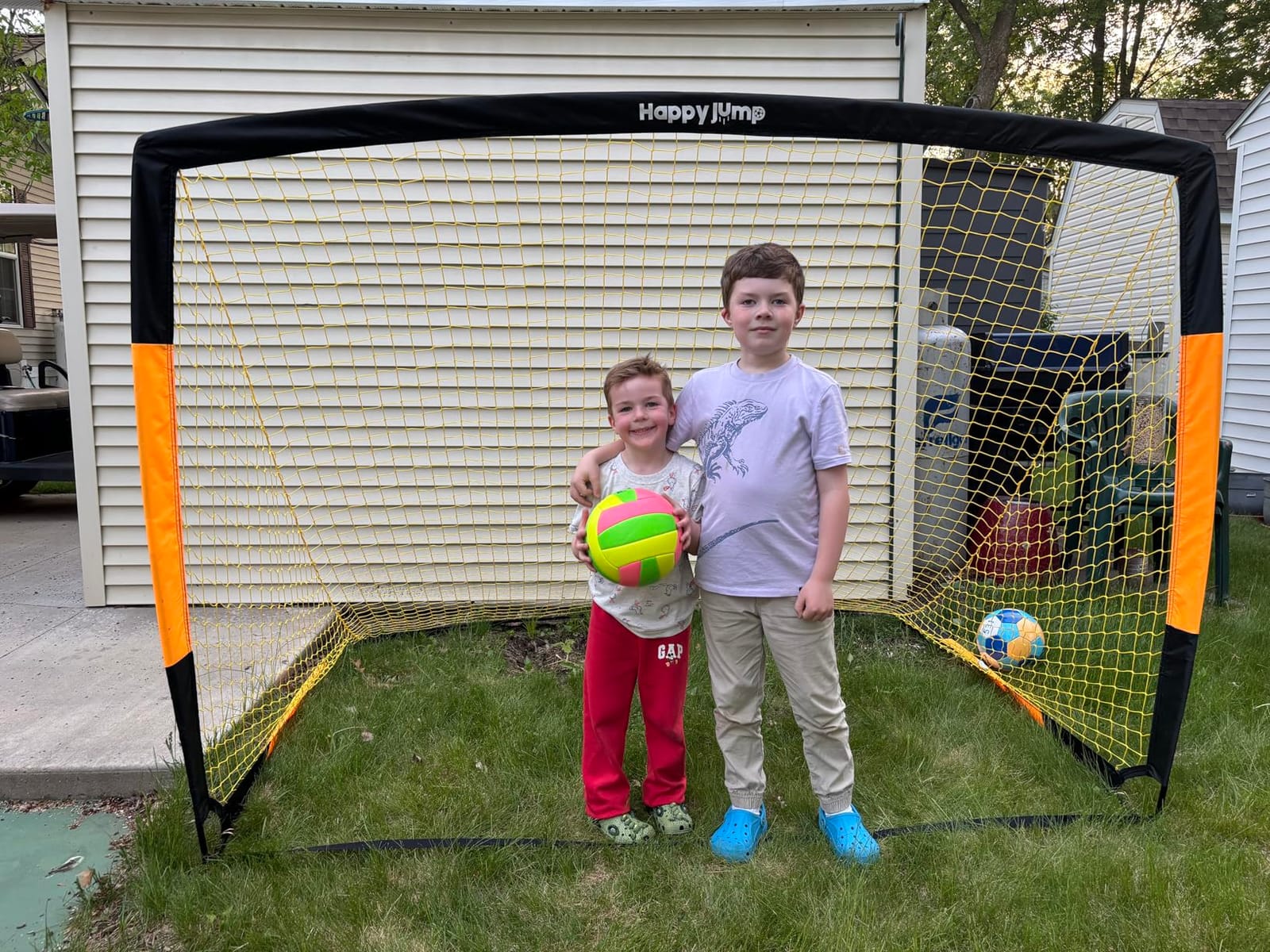 Happy Jump Kids Backyard Soccer Goals 7x5 & 5x3.6 FT, Portable Outdoor Play | For Kids Ages 6-14 Backyard Play, Weatherproof Net Steel Frame, Quick Setup Sturdy for All Weather Outdoor Training customer photo 1